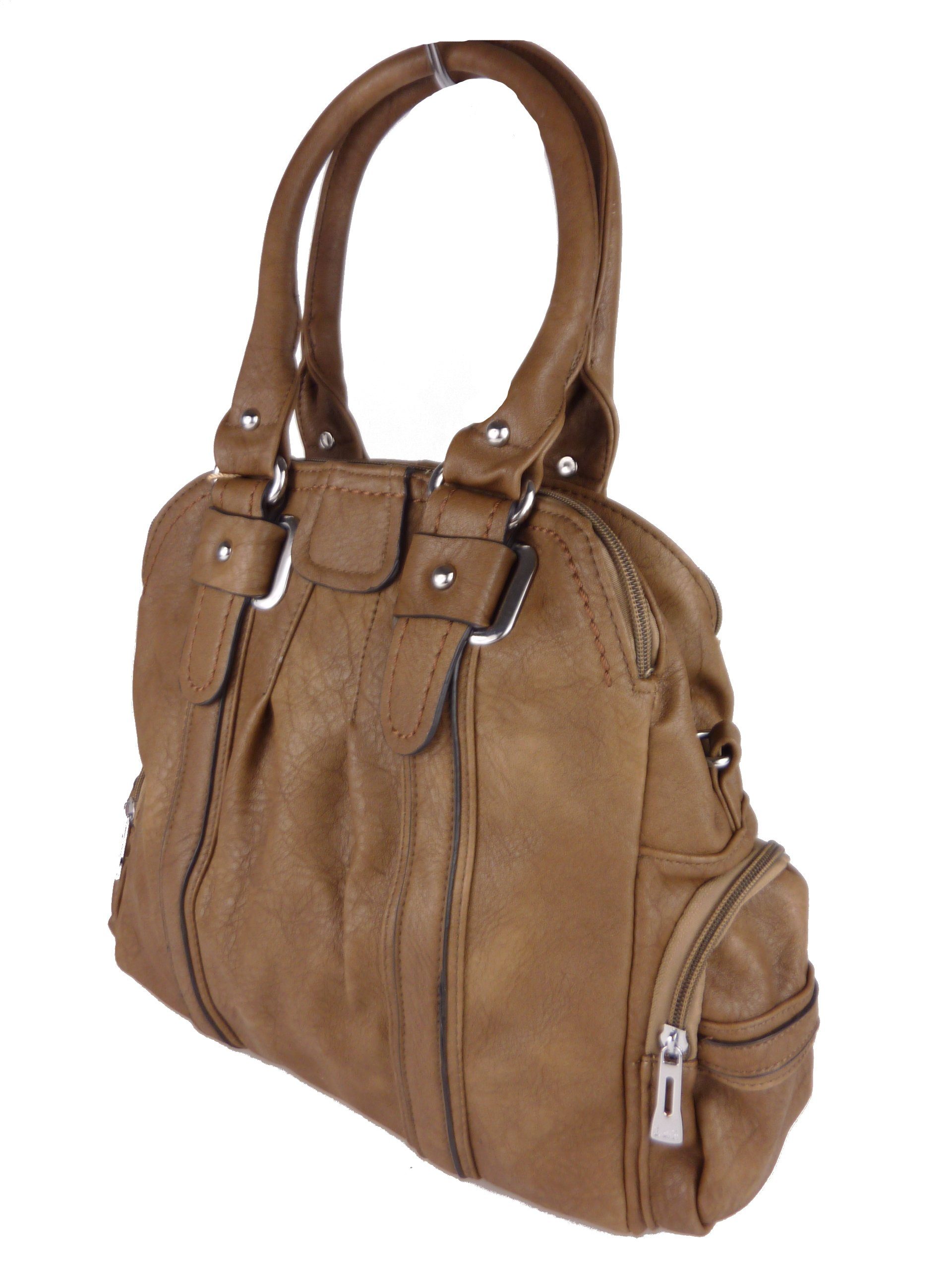 Taschen4life Handtasche klassiche Handtasche T25 mud langen Schulterriemen, bag, Tote & mit sportlich, Schultertasche, & elegant Tragegriffen hobo color