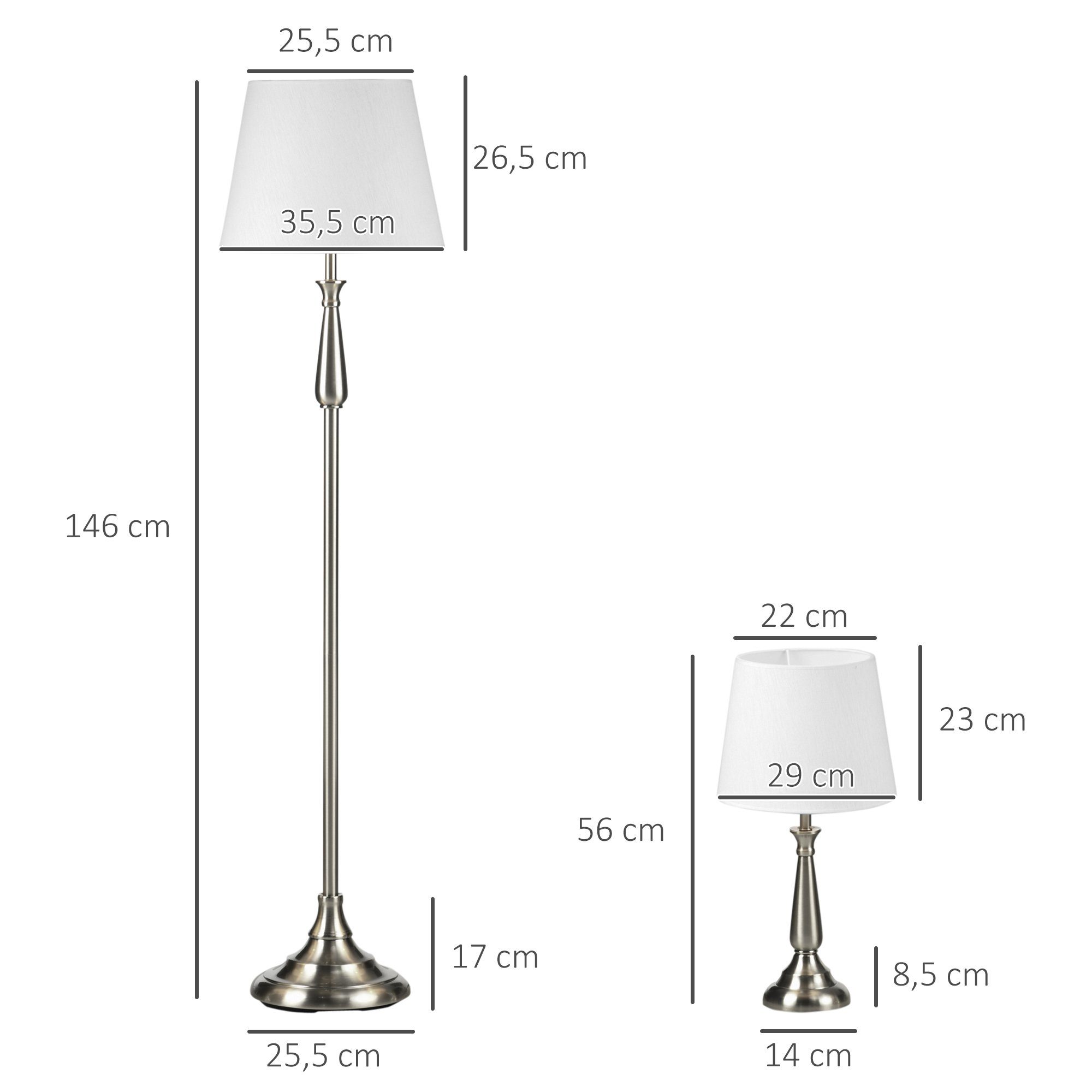 HOMCOM Stehlampe 2 Tischleuchten, Ohne Ein-,Ausschalter, cm, 146 35.5 x Set 3er Leuchtmittel, 1 Stehleuchte, 35.5x