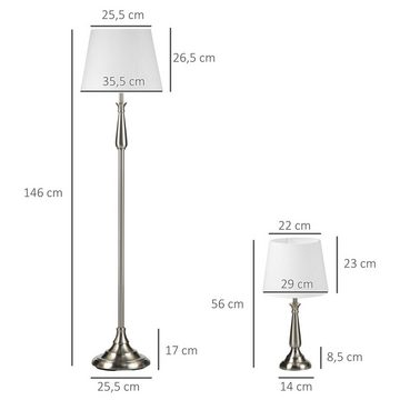 HOMCOM Stehlampe 2 Tischleuchten, 1 Stehleuchte, 35.5x 35.5 x 146 cm, Ein-,Ausschalter, Ohne Leuchtmittel, 3er Set
