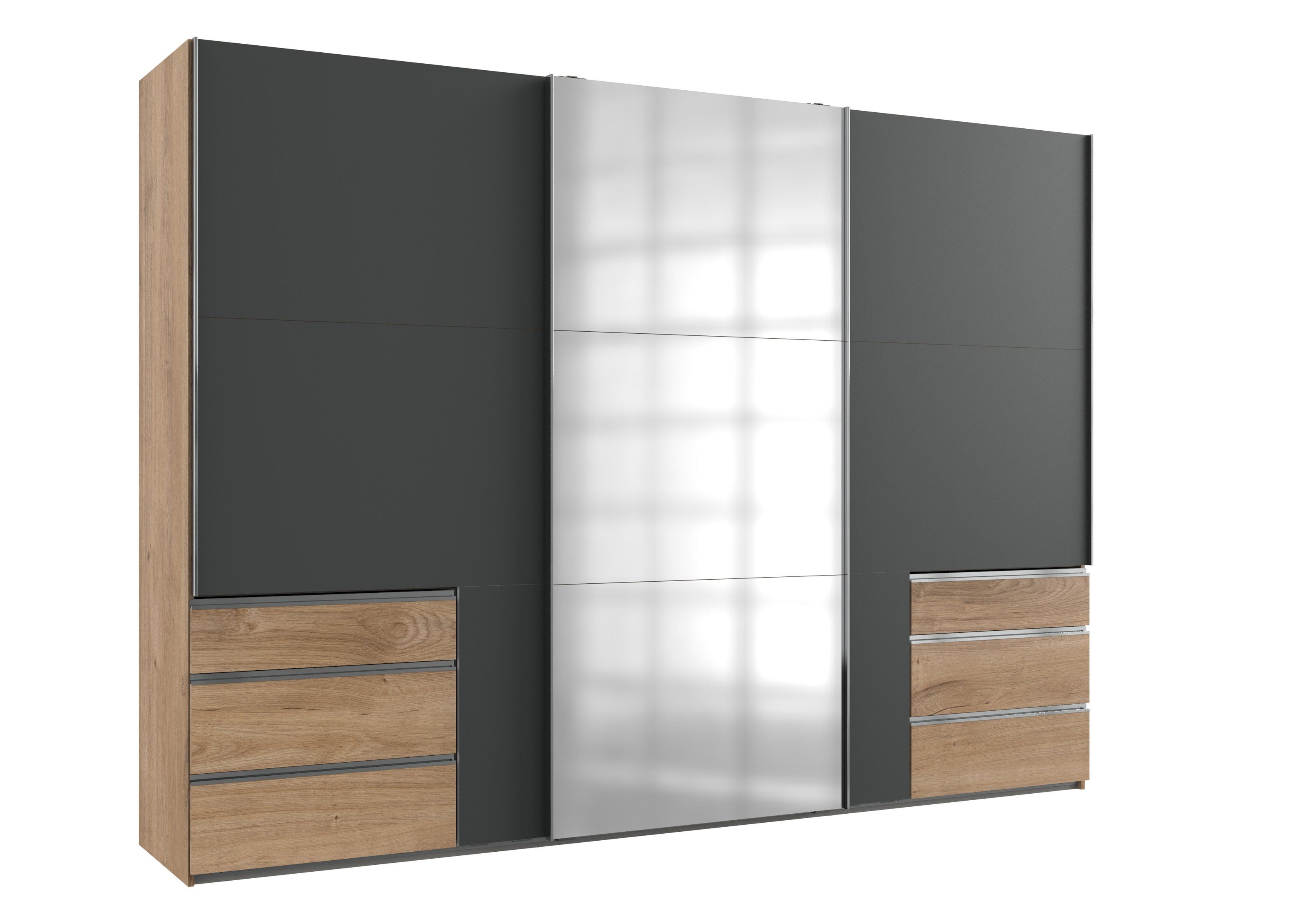 3 Türen freiraum Kleiderschrank 6 in Schubladen A 300x216x65 mit Plankneiche-Nachbildung und Level36 cm) (B/H/T:
