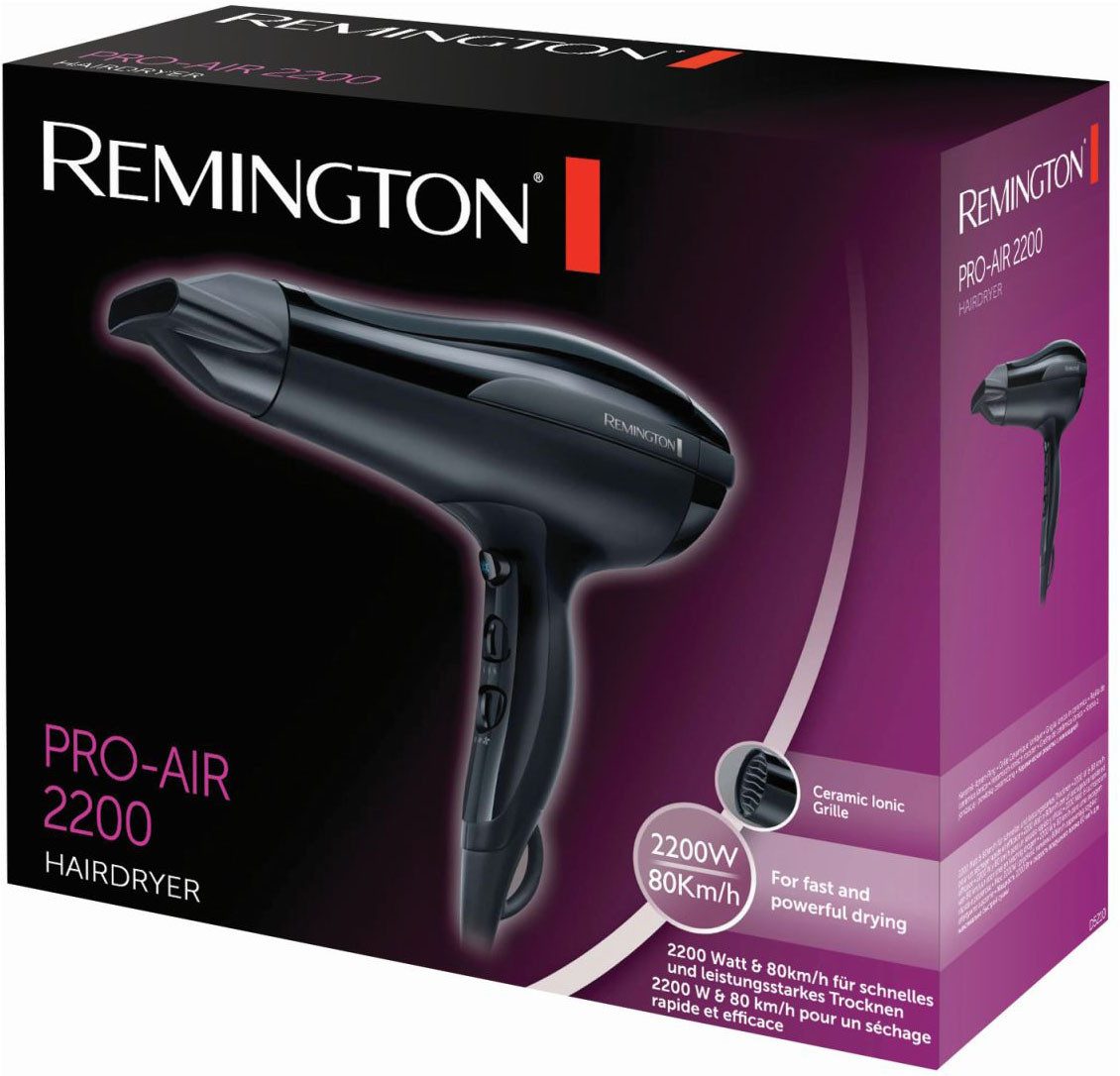 Remington Haartrockner D5210, 2200 W, mit Ionenpflege [leicht & leistungstark, Keramik-Ionen-Ring] schwarz