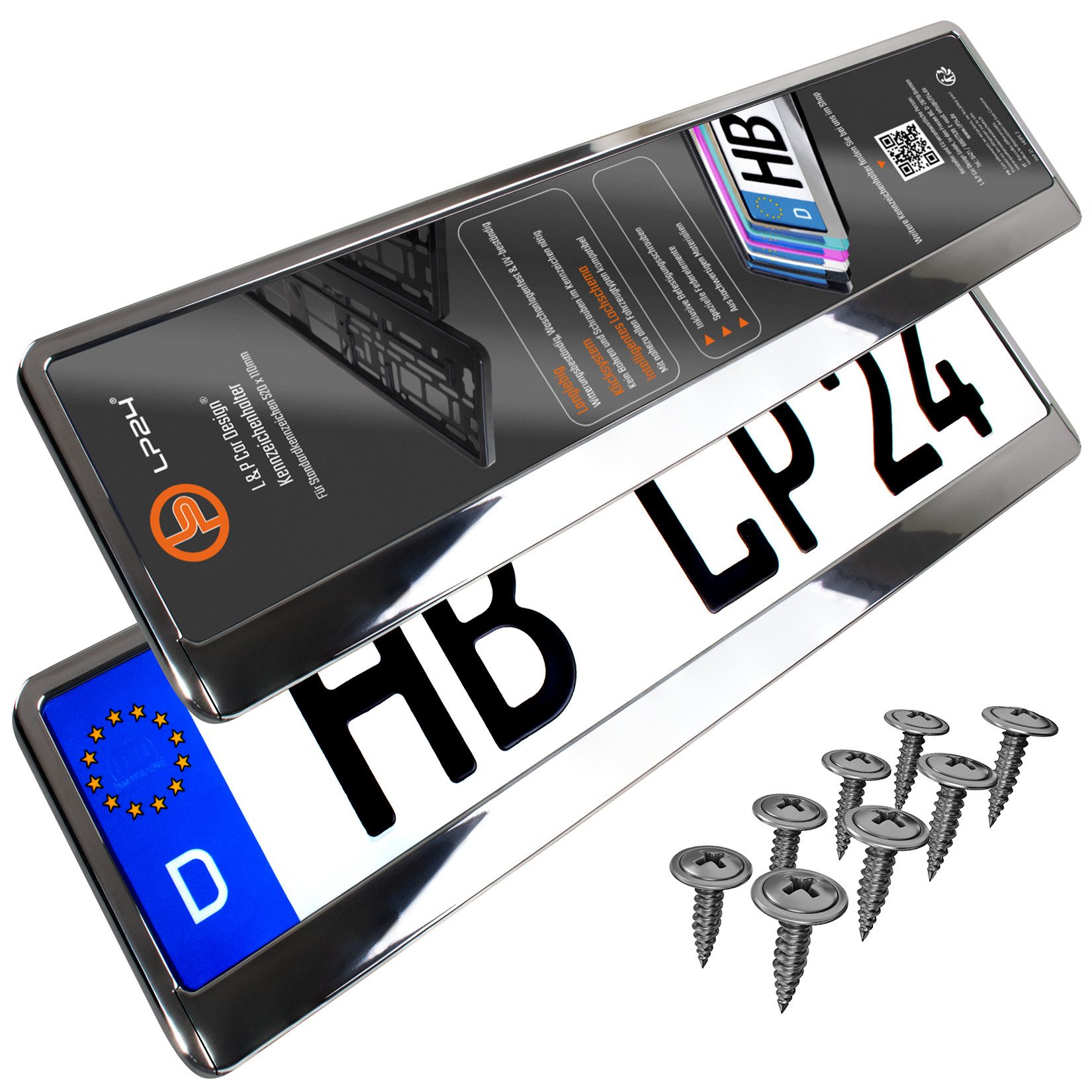 L & P Car Design Власник номерного знака für Auto in Chrom Vollchrom Власник номерного знакаung Halter, (2 Stück)