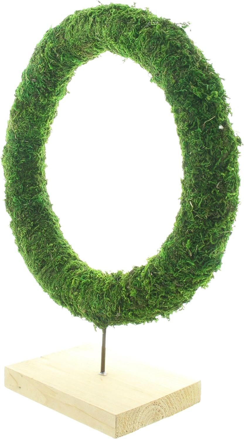 Dekoleidenschaft Dekokranz stehend, Dekoring "Moos" aus Naturmoos Ø 35 cm, auf Holz Sockel, Mooskranz zum dekorieren, Tischkranz, Kranz, Hoop, DIY Deko