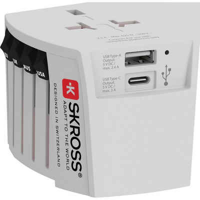 SKROSS 2-Pol Weltreiseadapter mit 1 x USB und 1 x USB C Reiseadapter