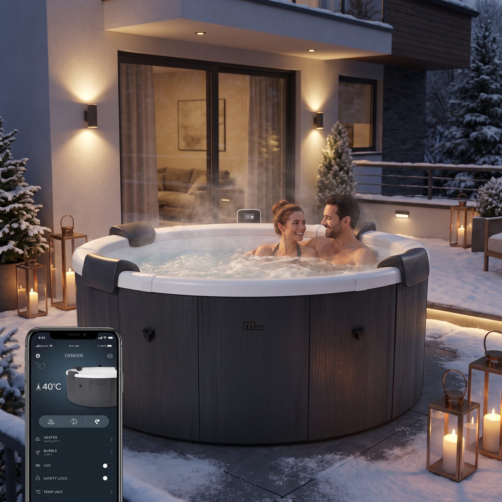 mSpa Whirlpool Frame Denver F-DE066W, 6 Personen, App-Steuerung, UVC+ Reinigung, Stecksystem mit Einlageplane, (Whirlpool Outdoor 6 Personen, Luxus Garten Pool, Whirlpool aufblasbar, Whirlpool mit Schnellheizsystem, Whirlpool Outdoor winterfest), Whirlpool für 6 Personen, Whirlpool winterfest, Whirlpool mit App