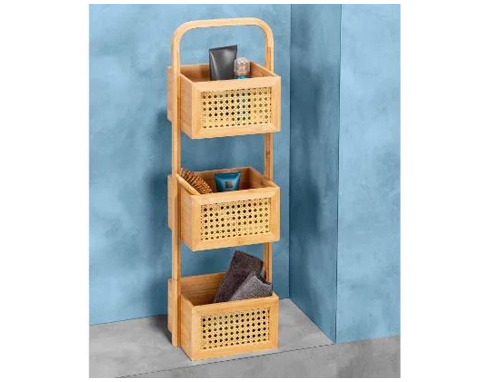WENKO Badregal Bad Regal mit 3 Bambuskörben FSC Bambus Natur ca. 23 x 18,5 günstig online kaufen