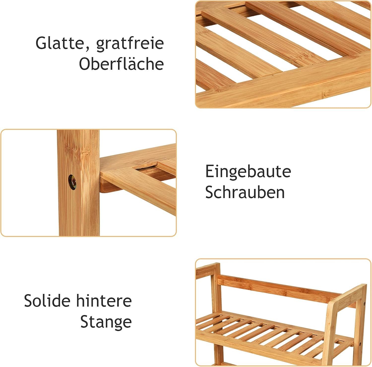 KOMFOTTEU Blumenständer, 4 Etagen Leiterregal aus Bambus