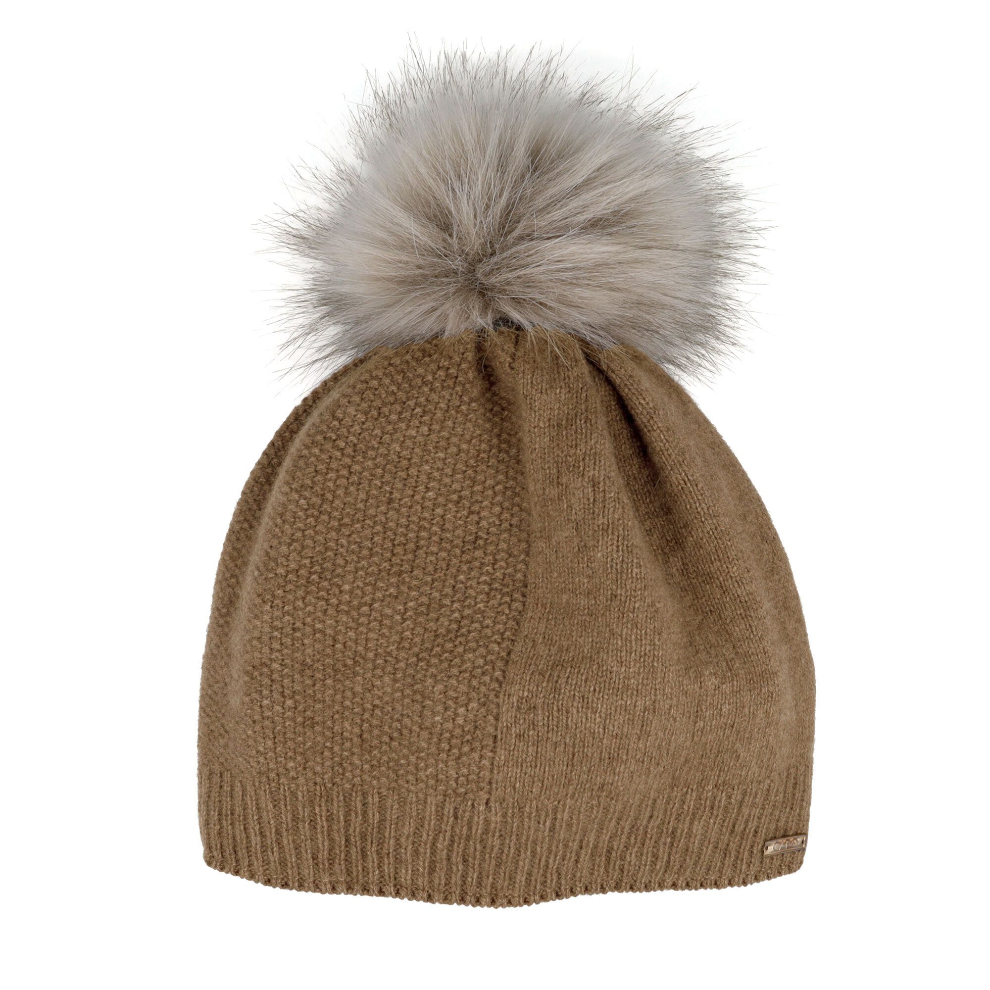 CAPO Strickmütze Strickmütze, Kaschmir Kunstfellpompon, Fleecestreifen (1-S günstig online kaufen