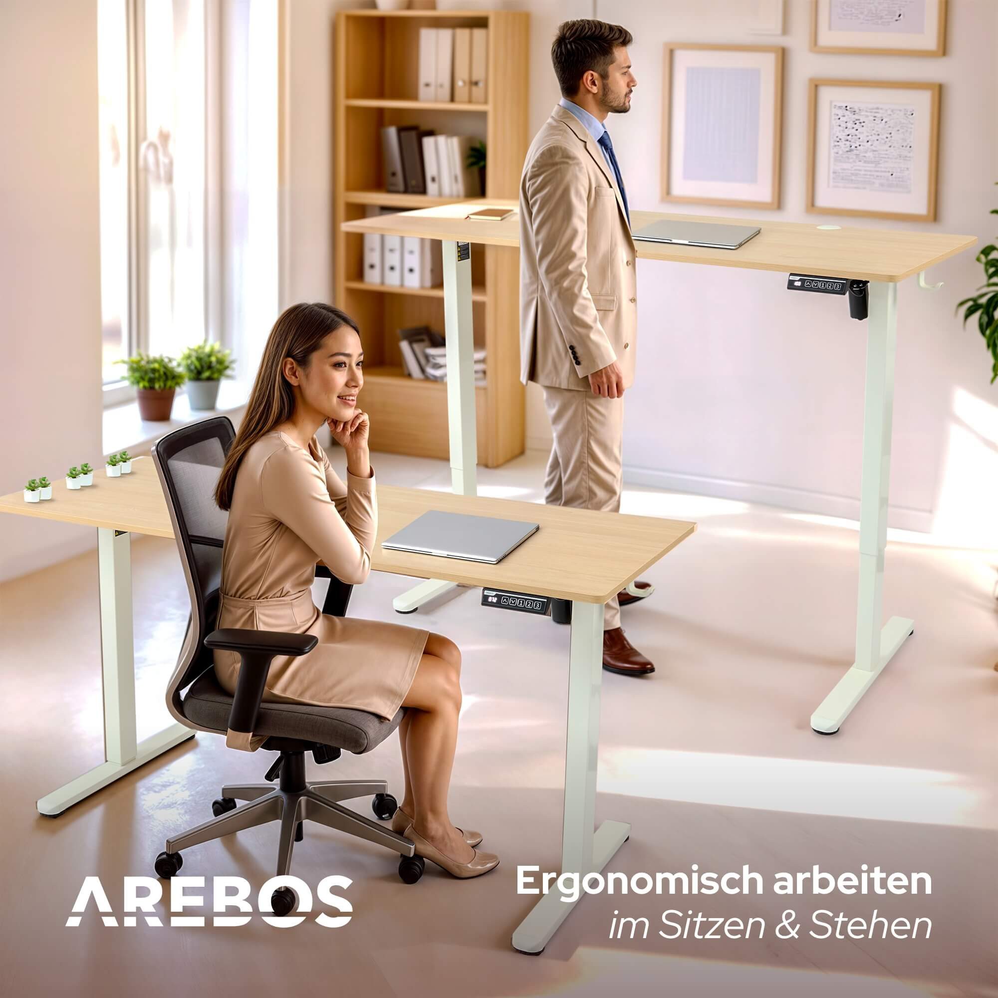 Arebos Schreibtisch Computer-Bürotisch 120 x 60 cm, elektrisch Memory-Funktion, 72-118 cm höhenverstellbar, Hebekapazität: 50 kg – Bild 4 von 5