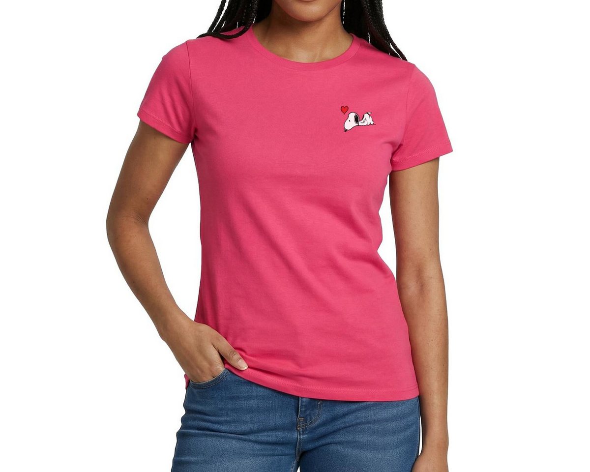 Spreadshirt T-Shirt Peanuts Snoopy Herz Brustmotiv Frauen T-Shirt (1-tlg) Slim Fit, fällt klein aus