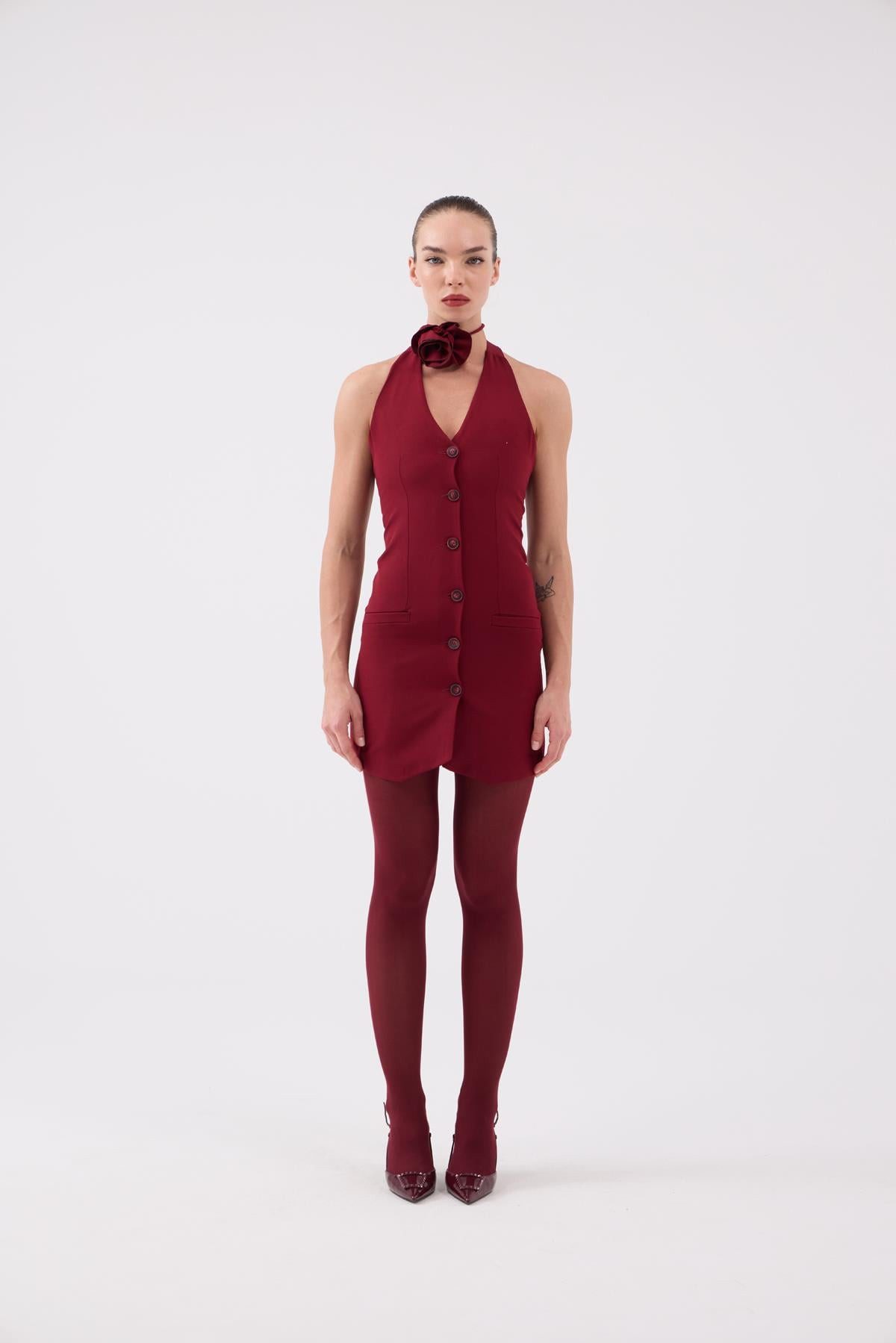 HOLLY LOLLY Midikleid Knopf Mini-Kleid mit Rosenzubehör