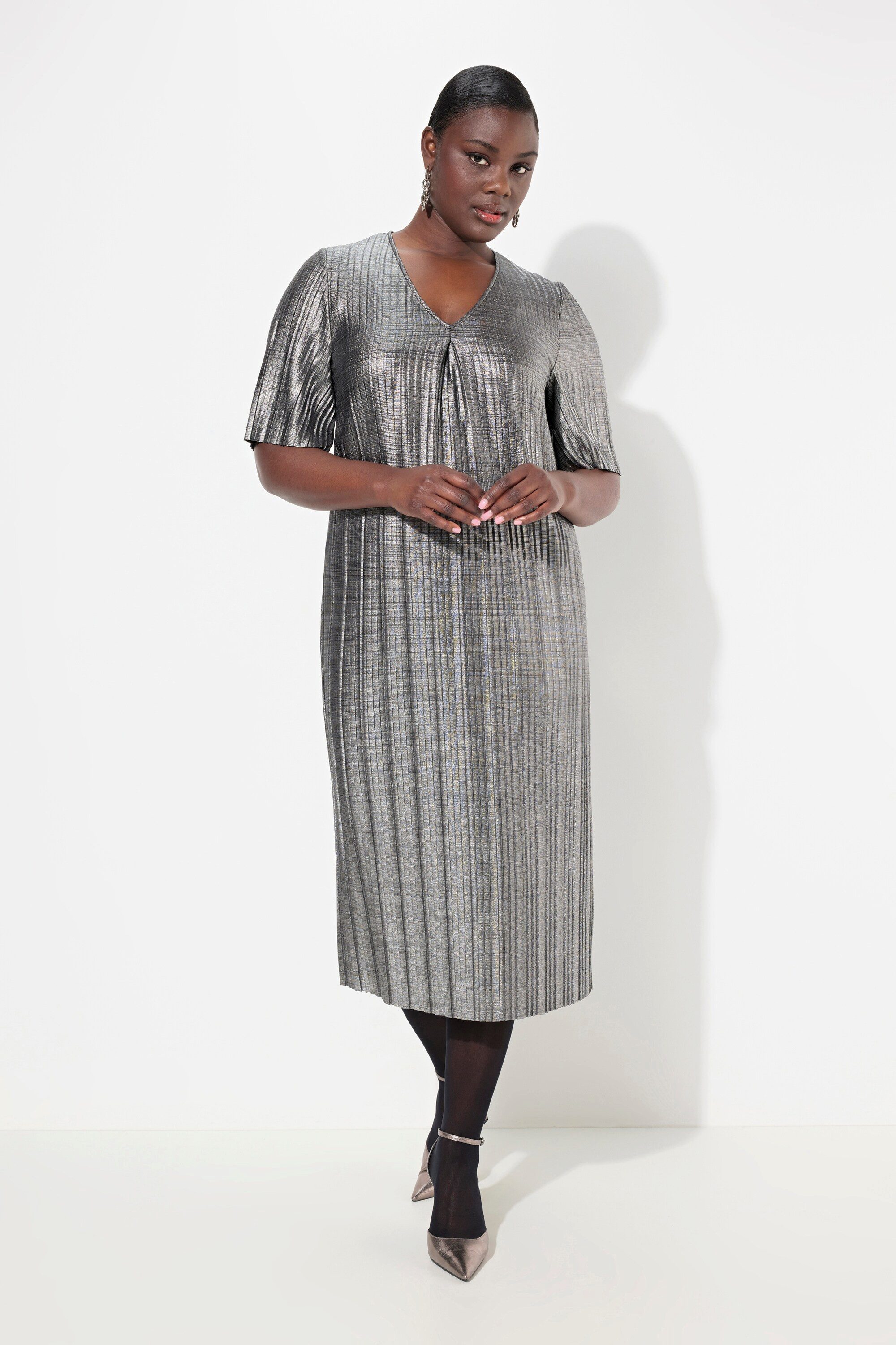 Ulla Popken Midikleid Midikleid Silver-Plissee A-Linie günstig online kaufen