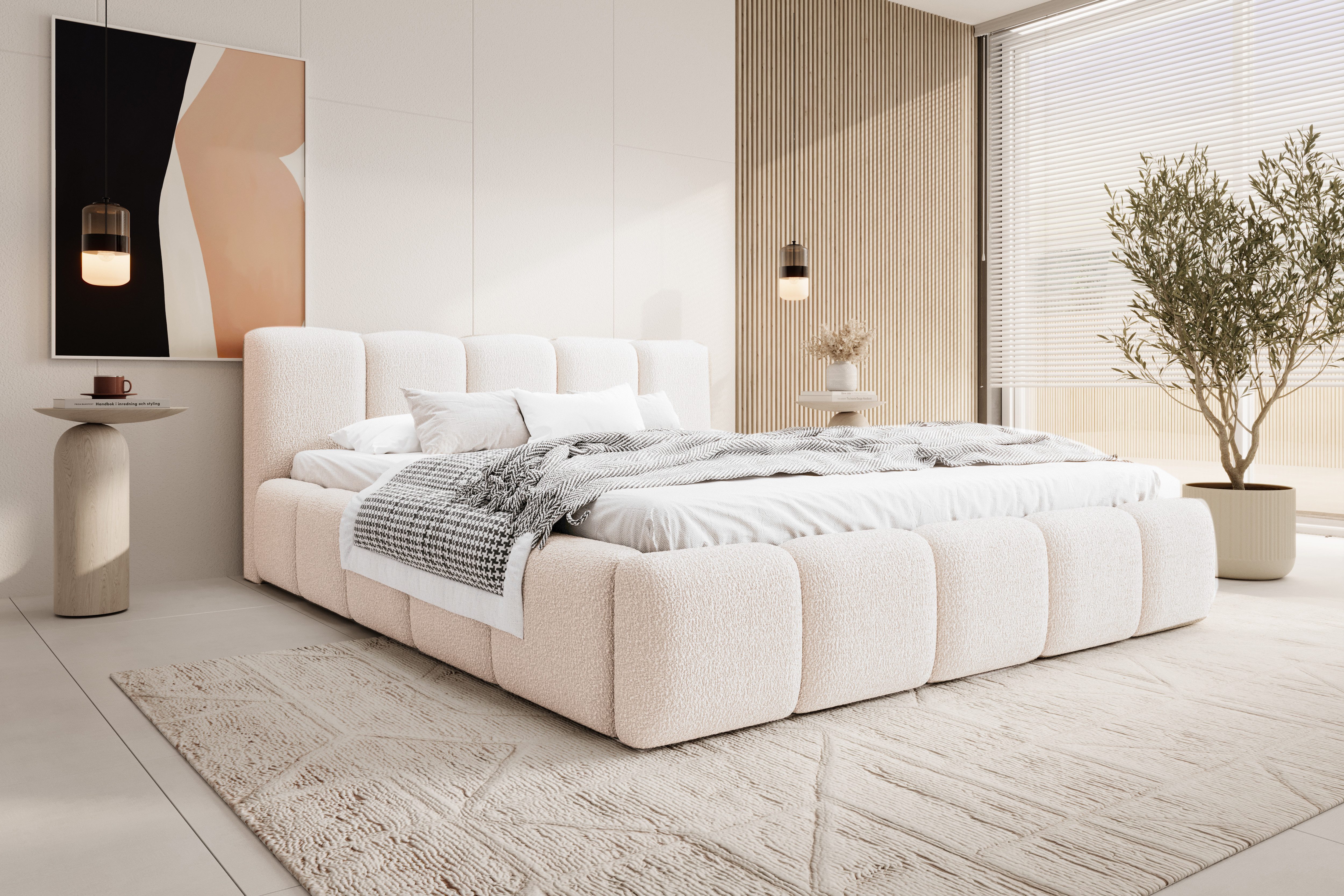 Compleo Polsterbett mit niedriges Kopfteil, Design Bett Abgerundet mit dicker Polsterung