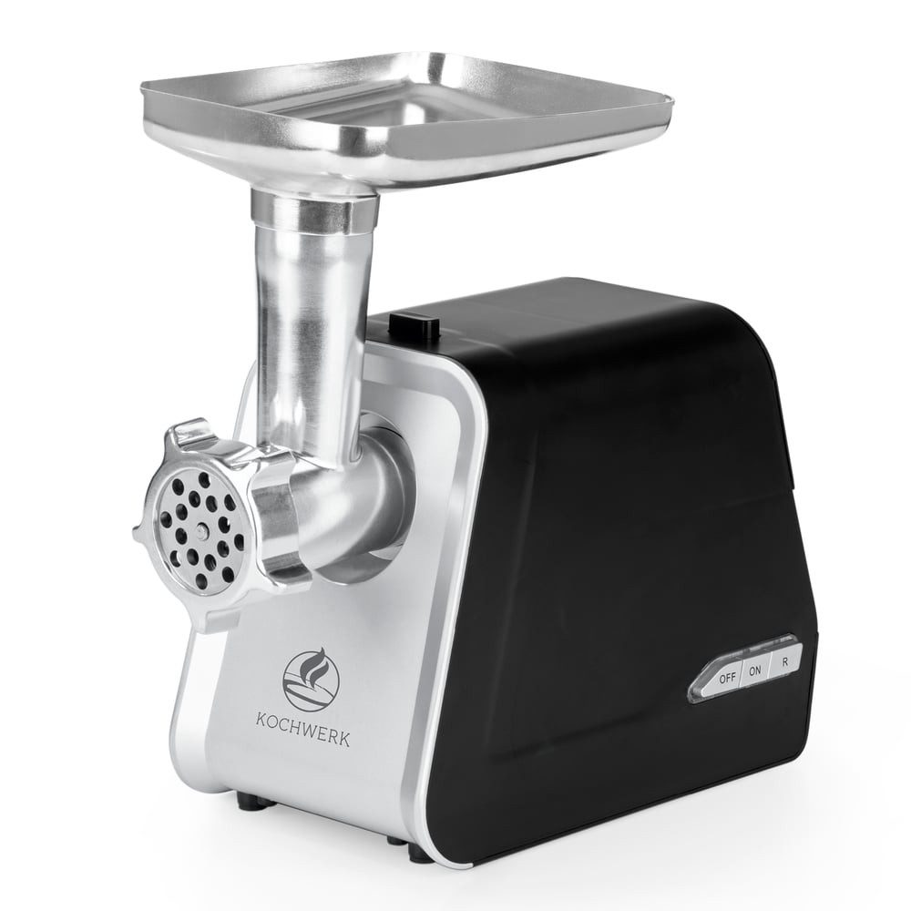 KOCHWERK Fleischwolf 4in1 silber/schwarz 2000g Fleisch/Min., 1600 W, leichte Bedienung und Reinigung, Hackfleisch, Kibbeh, Churros, Wurst