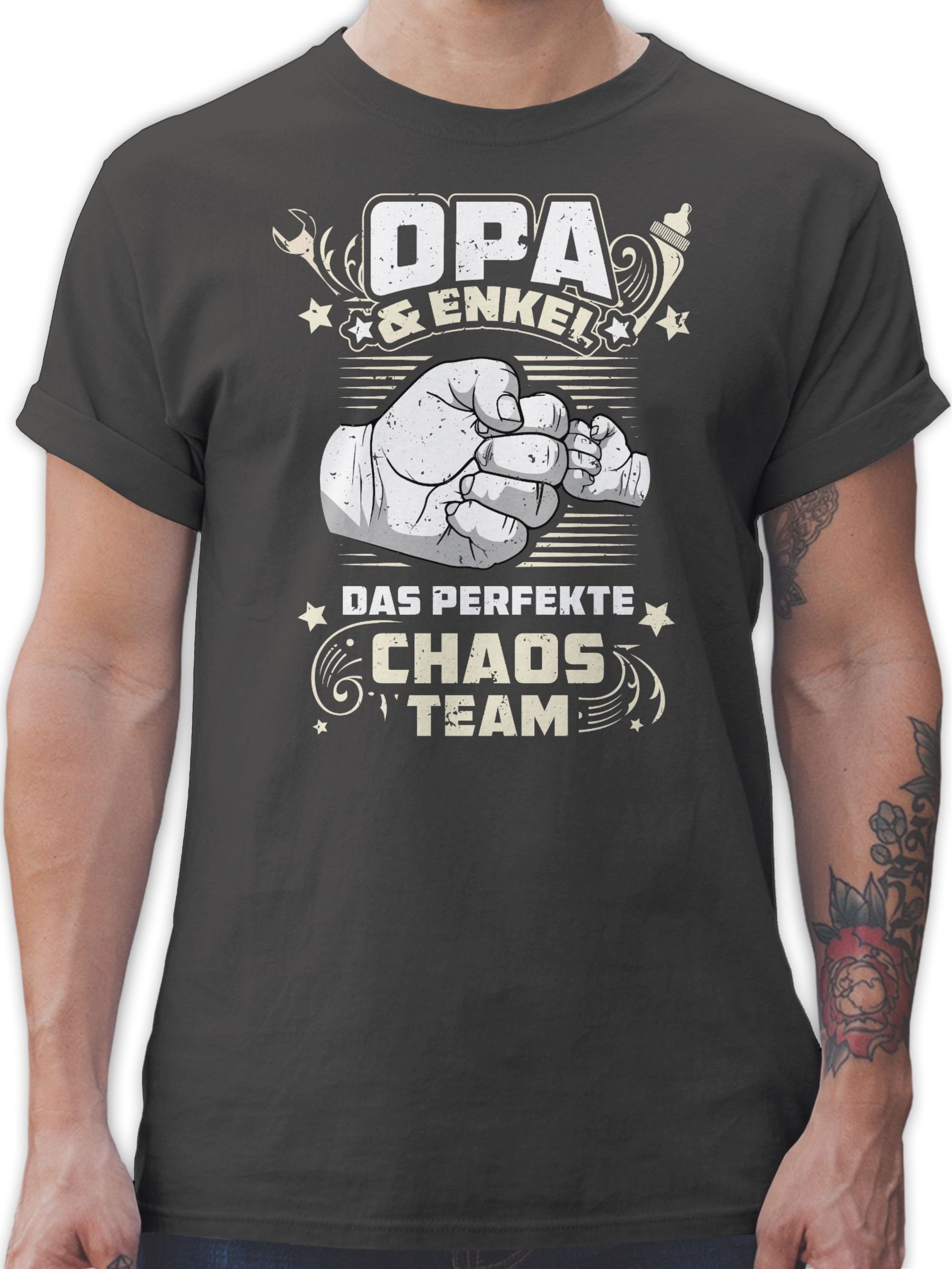 Shirtracer T-Shirt Opa & Enkel - Das perfekte Chaos Team - Vintage weiß Opa Geschenke 03 Dunkelgrau
