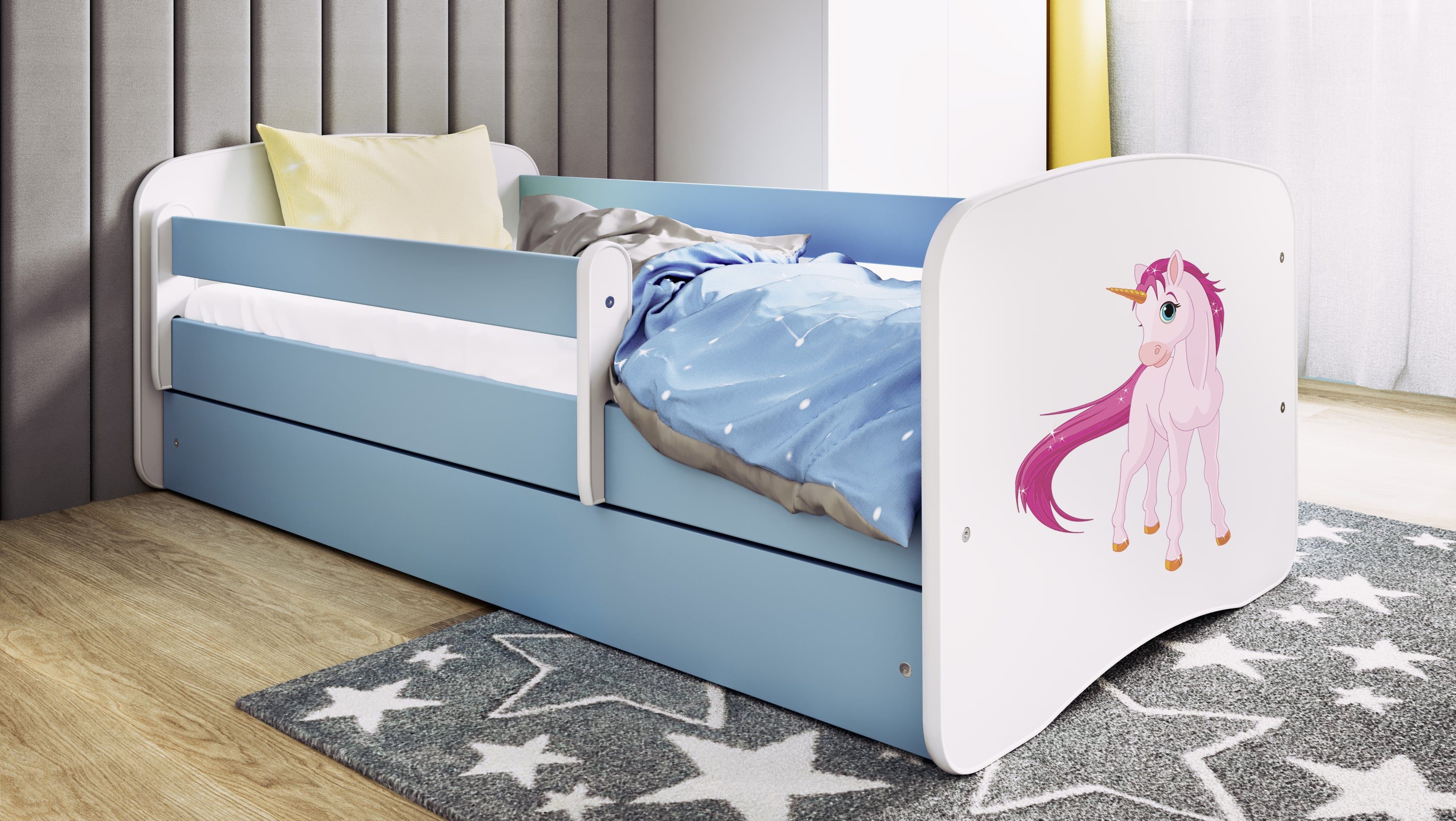 Bjird Kinderbett Babydream 180x80 cm 160x80 cm 140x70 cm (optional mit Matratze, mit Schublade Rausfallschutz und Lattenrost), Verschiedene Farben und Varianten für Mädchen und Jungen