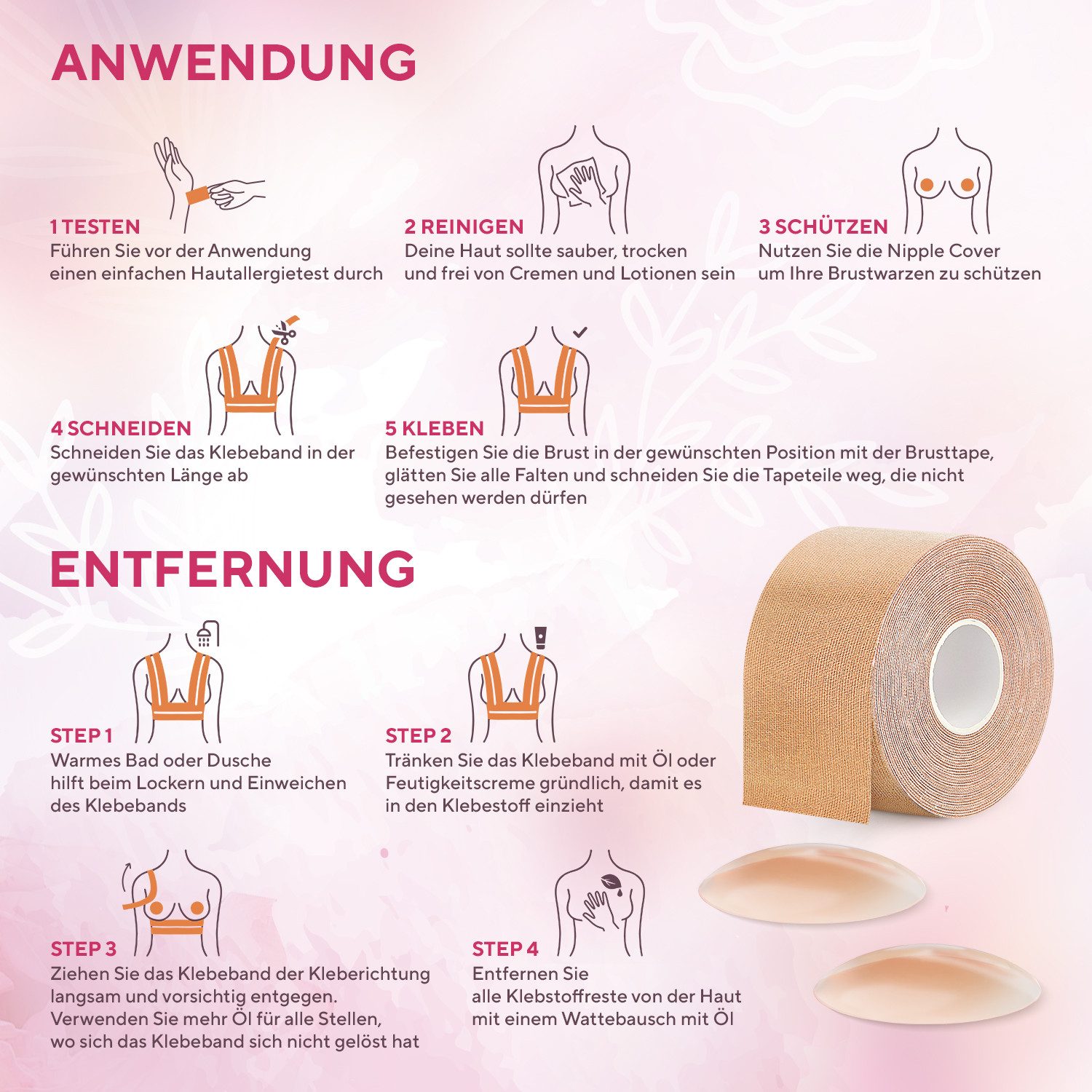 Hommler Set: Klebe-BH Tape Brust Klebeband und Nippelpads (1-tlg) – Bild 5 von 5