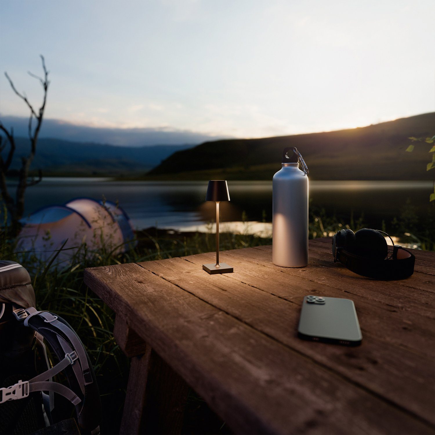 SIGOR LED Tischleuchte NUINDIE Pocket Akku-Tischleuchte Nachtschwarz, Dimmbar, LED fest integriert, Warmweiß