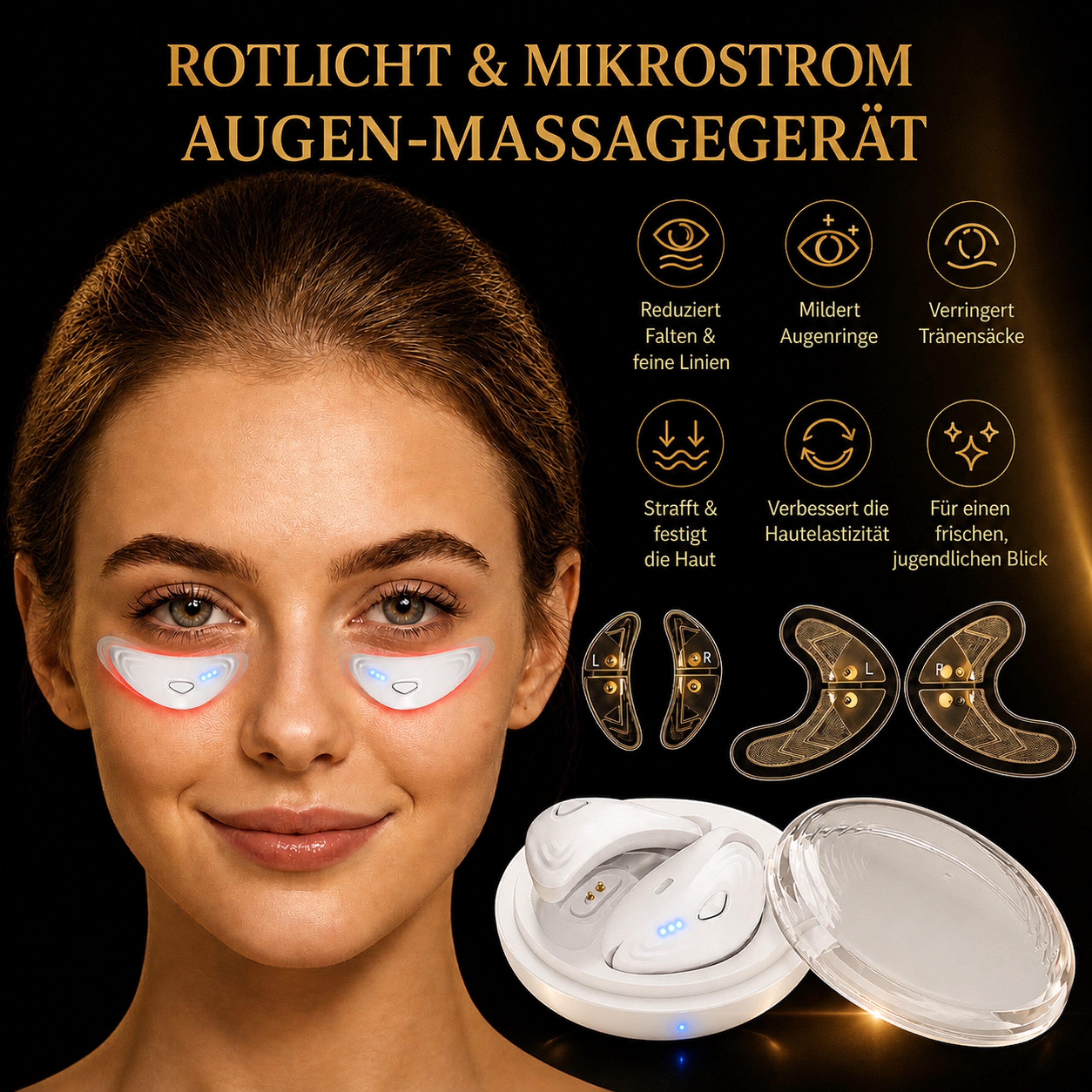 Lalano`S Cosmetics Gesichtsmassagegerät LUMIÉRA EyeLift Pro Augenmassagegerät mit Rotlicht & Mikrostrom, Anti-Aging-Gerät, gegen Augenringe, Schwellungen & Falten – 10 Min täglich
