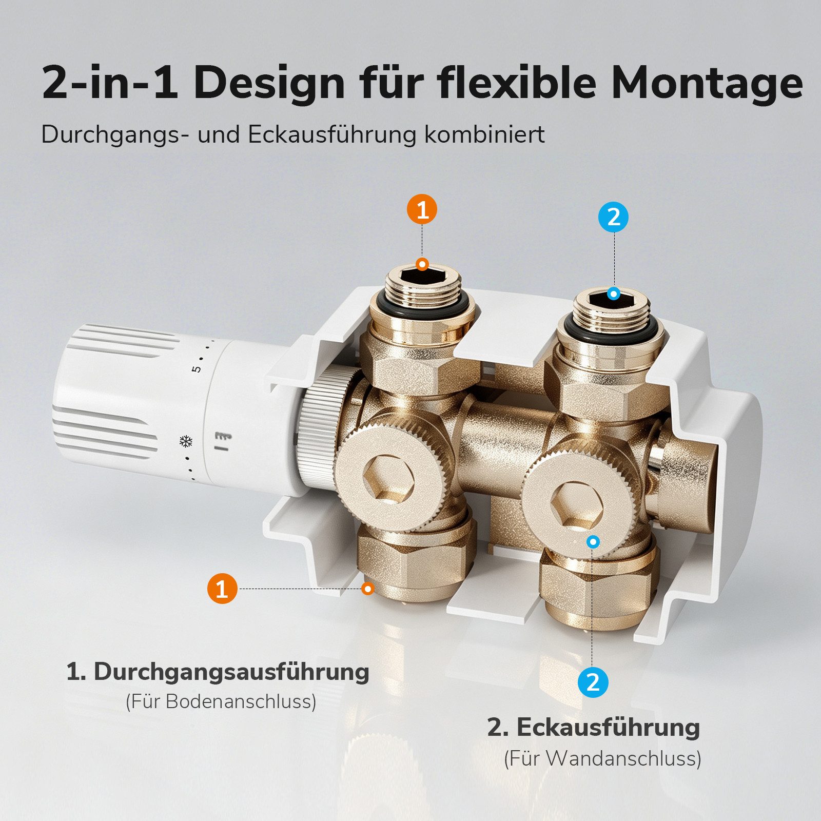 Heilmetz Heizkörperthermostat Multiblock Thermostatventil für Heizkörper, Messing, mit Abdeckkappe, (für 15mm und 16 mm Rohrsysteme, 1 St., Eck- und Durchgangsf – Bild 2 von 5