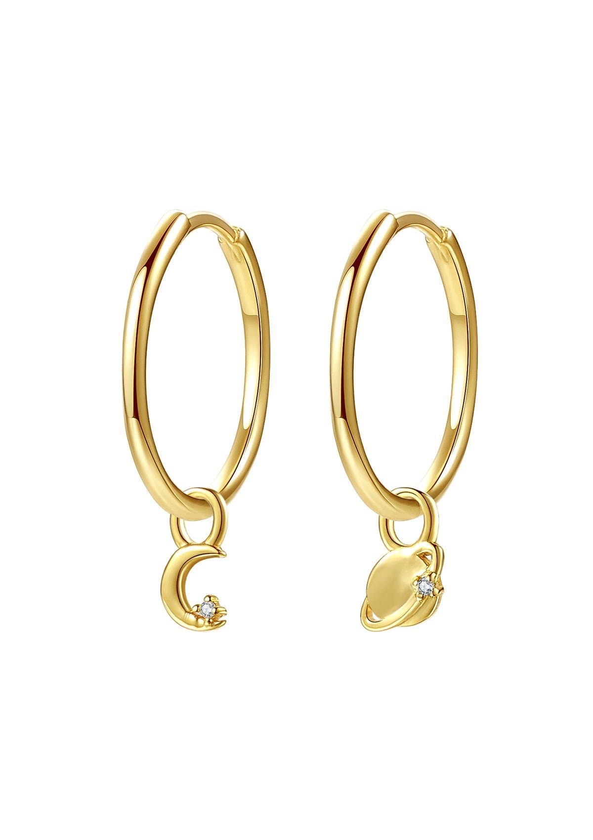 Hey Happiness Paar Серьги-кольца Stern Planet Charm, Silber Серьги-кольца Kristall Solitär, 925 Silber Damen Серьги Mondsichel Zirkon hängend, 18K vergoldet