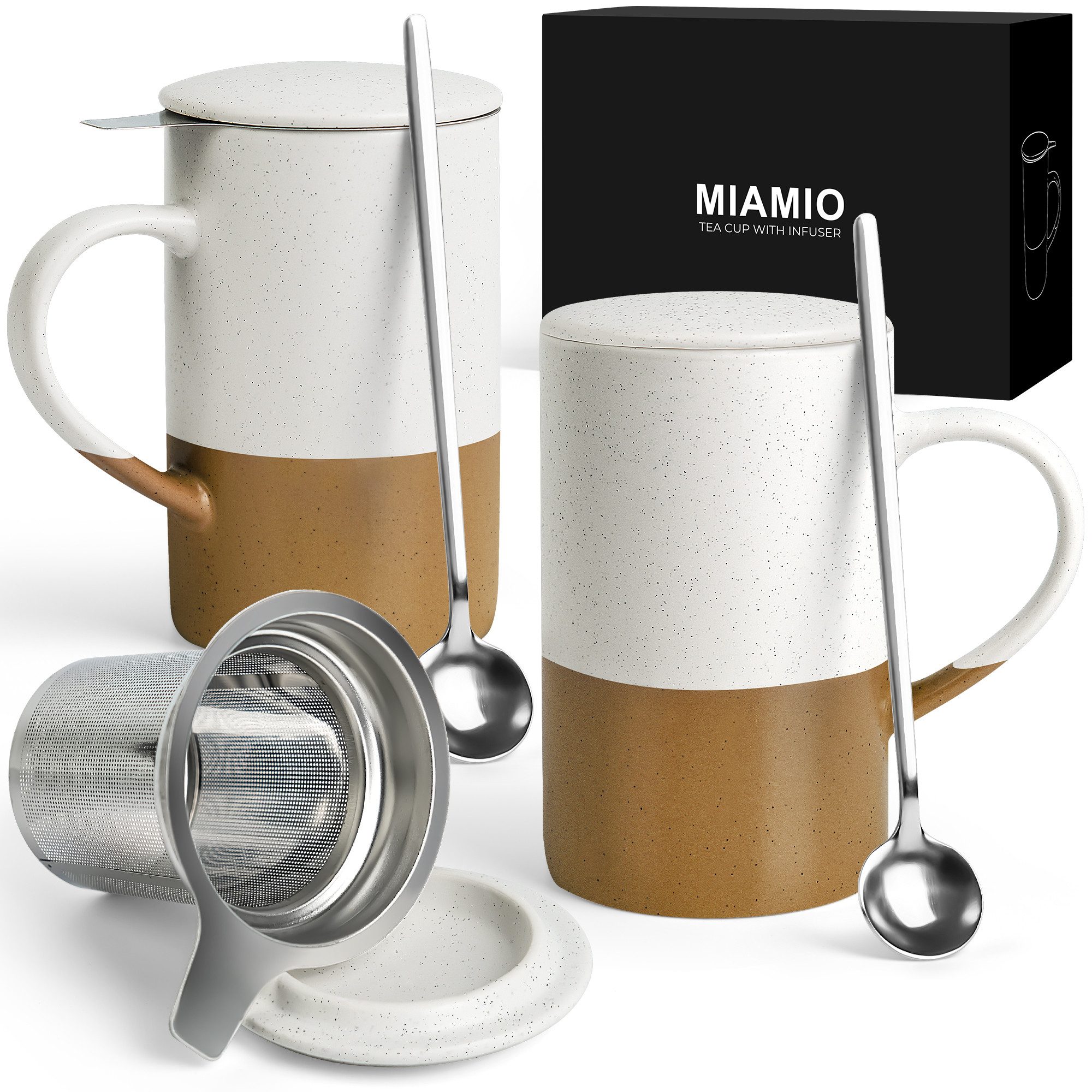 MiaMio Tasse für losen Tee mit Siebeinsatz und Deckel, Braun, 2-tlg., Keramik, 500 ml je Tasse