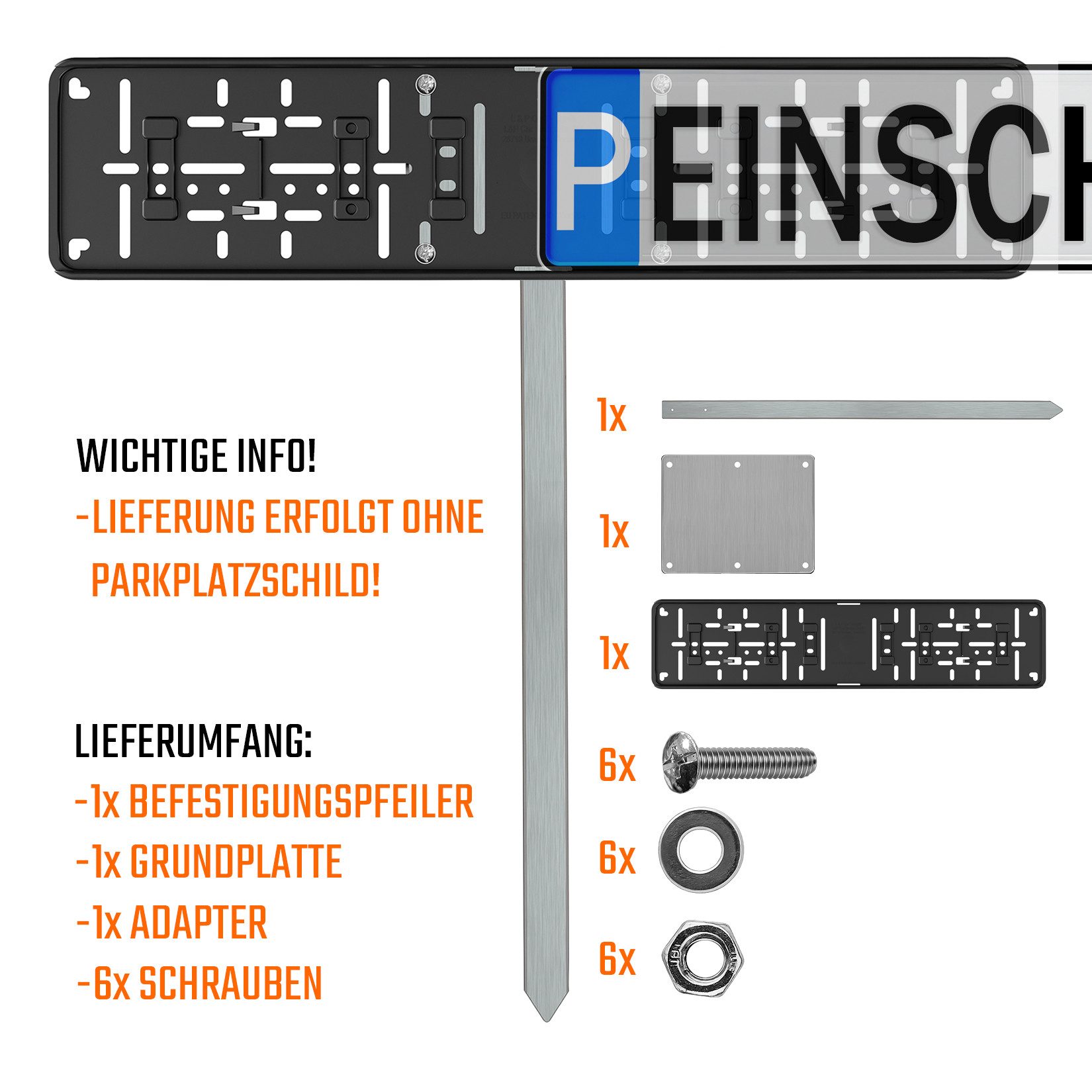 L & P Car Design Kennzeichenhalter Einschlagpfosten aus Edelstahl mit Halterung für Parkplatzschild – Bild 2 von 5