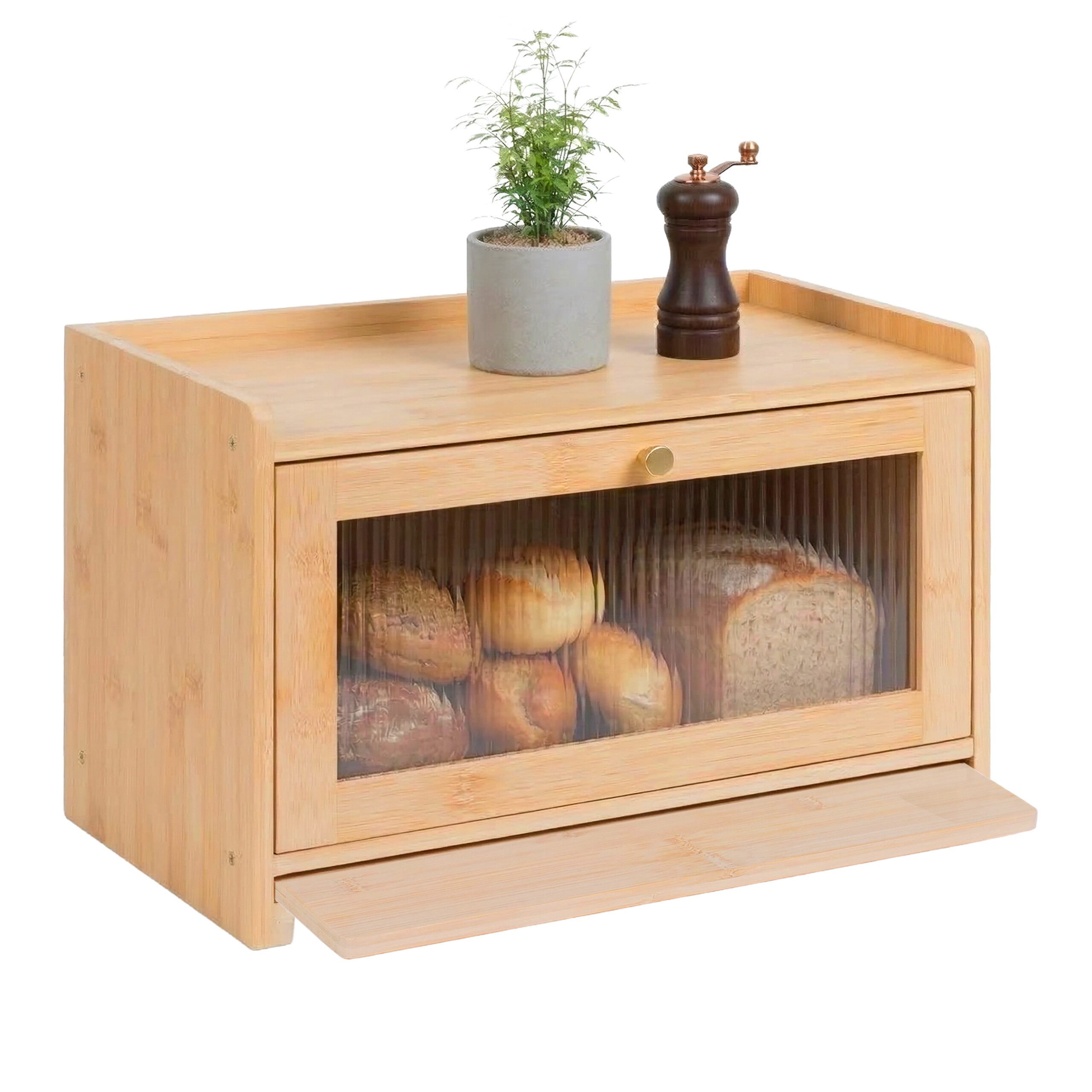 relaxdays Brotkasten mit Schneidebrett, Bambus, natur