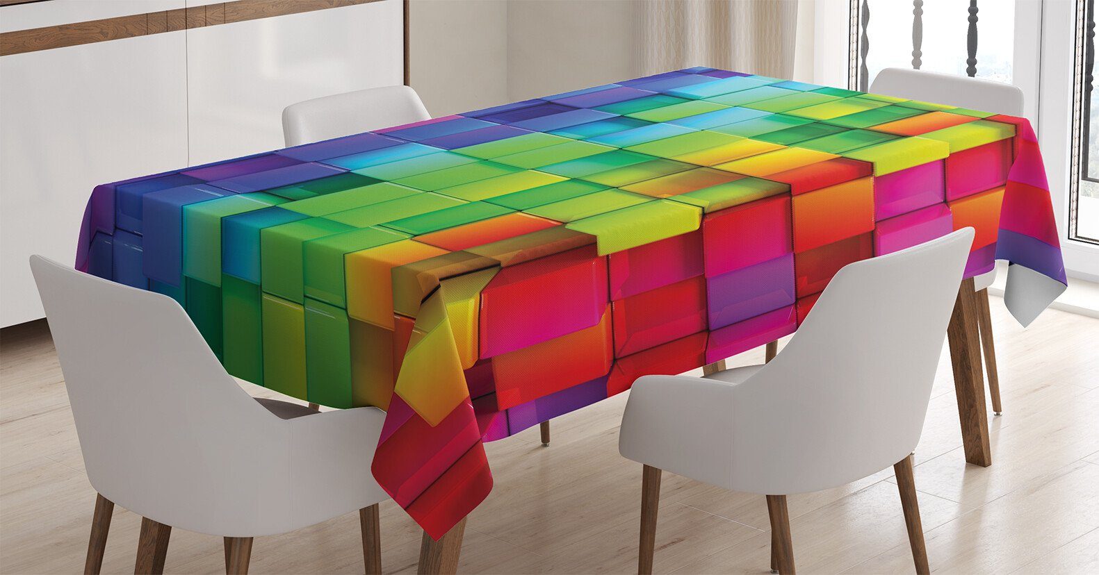 Abakuhaus Tischdecke Farbfest Waschbar Für den Außen Bereich geeignet Klare Farben, Bunt rainbow Color