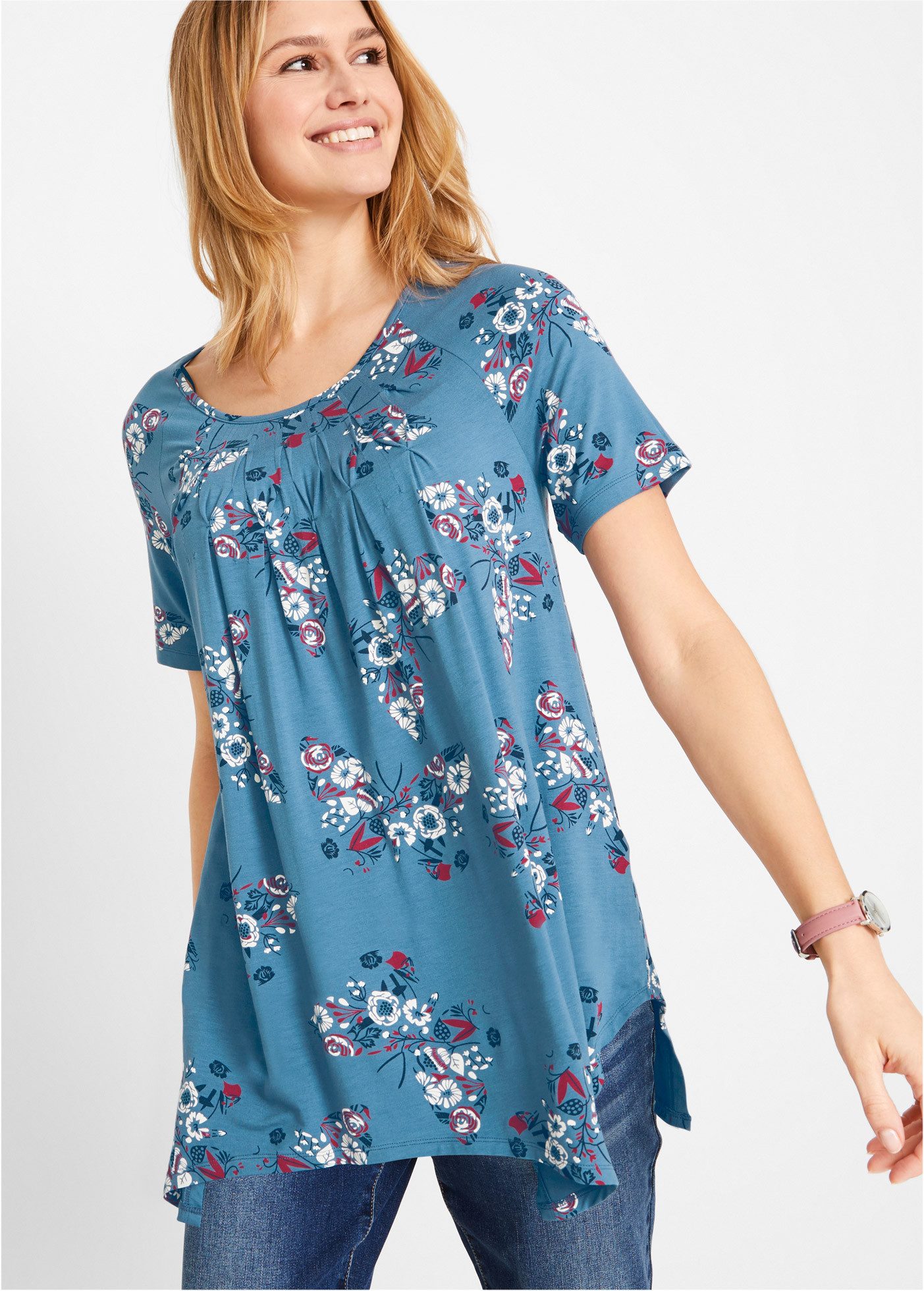 bonprix Longshirt Ballonform, Halbarm, aus Viskose und Elasthan, casual Sti günstig online kaufen