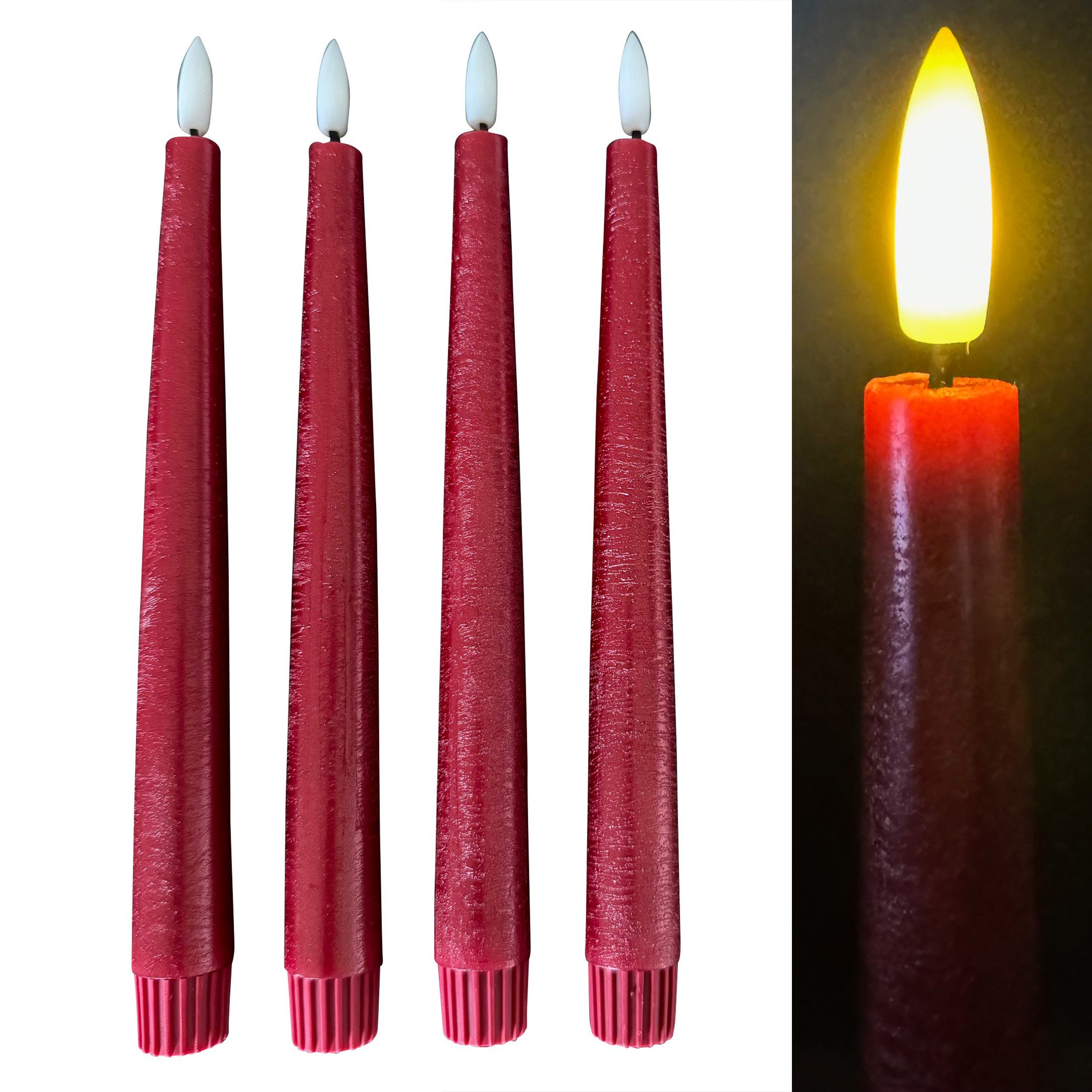 Online-Fuchs LED-Kerze 4 LED STABKERZEN im Set aus Echtwachs mit Fernbedienung und Timer (METALLIC Silber, Rot, Weiß, Taubenblau, Rosé, Champagner -, Höhe ca. 25 cm), flackernde Flamme - 171