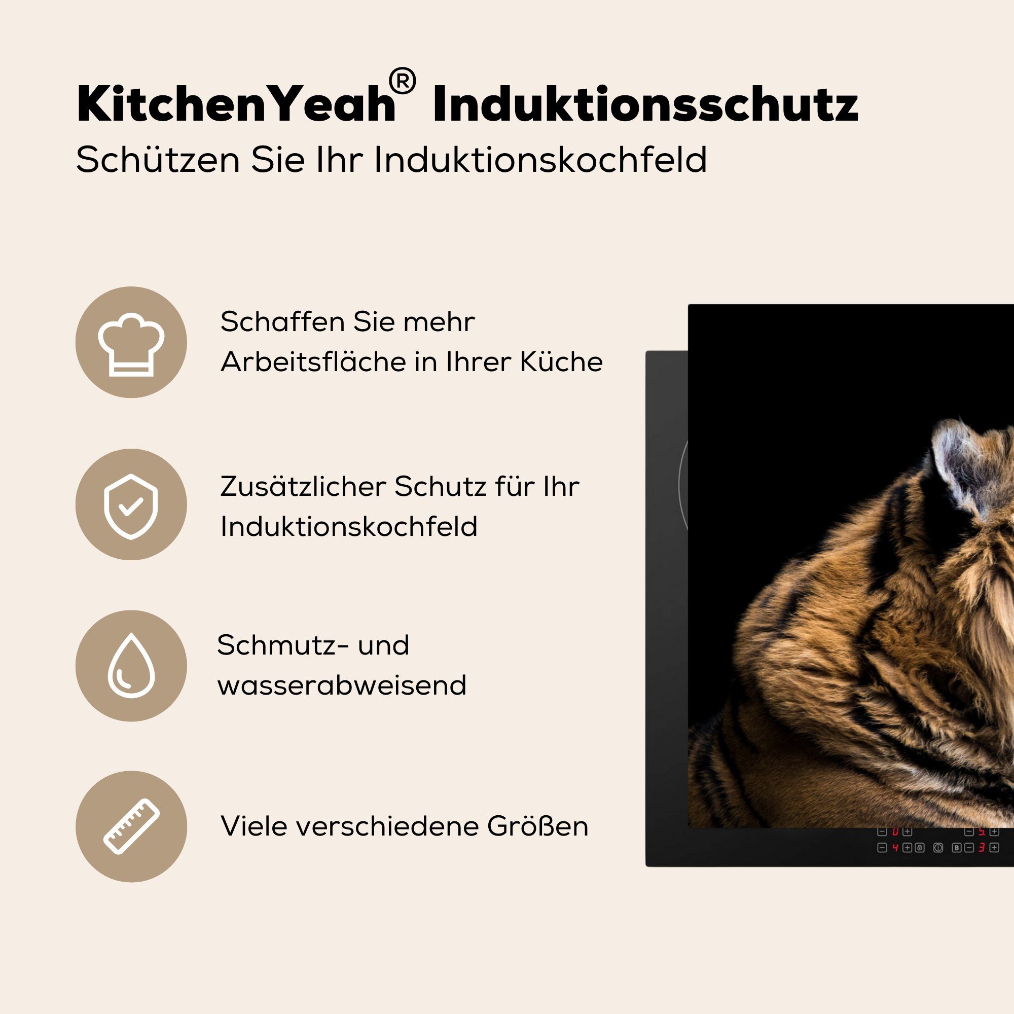 MuchoWow Herdblende-/Abdeckplatte für Vinyl, küche, die Induktionskochfeld tlg), Porträt, - Schutz 81x52 Tiere Tiger Ceranfeldabdeckung cm, - (1