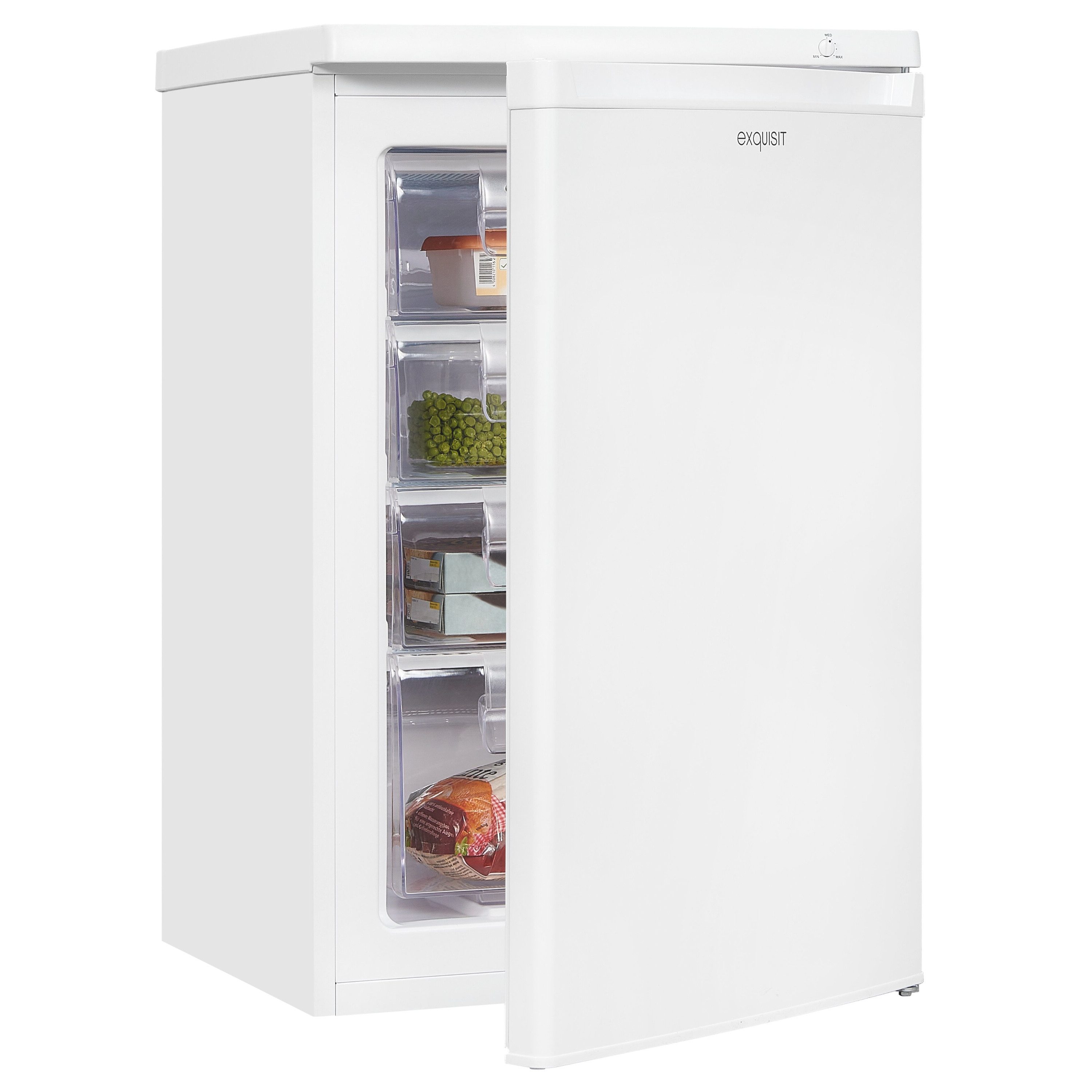 exquisit Gefrierschrank GS512-040E, 85.5 cm hoch, 55 cm breit, 91 l Nutzinhalt, 4 Gefrierschubladen, 40 dB Geräusch, Geräuschklasse C