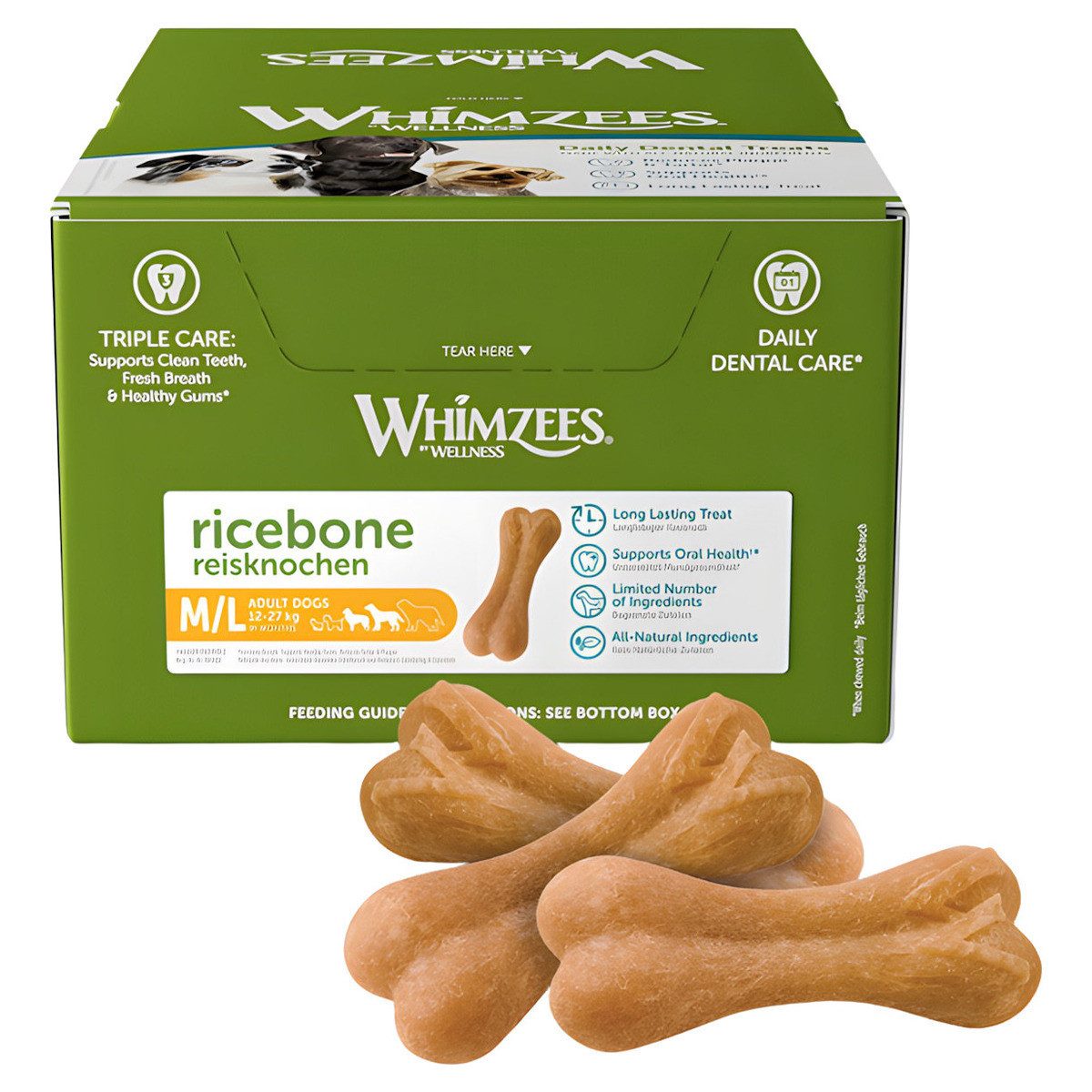 Whimzees Reisknochen - 50 Stück, Snack für: Hund