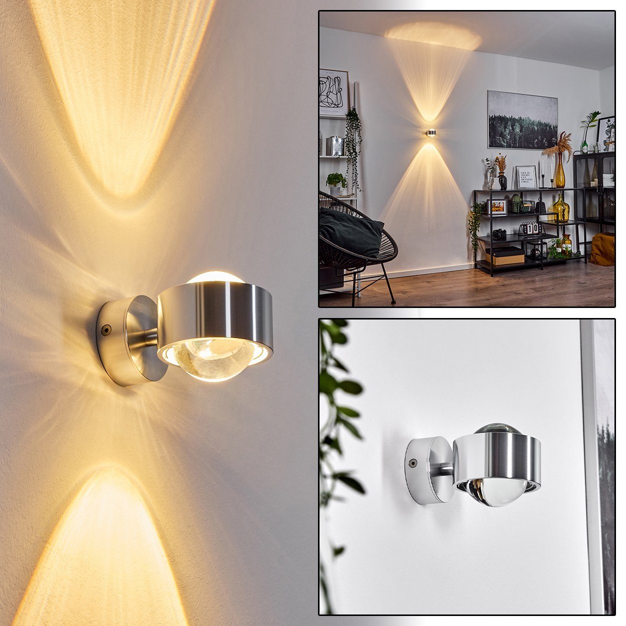 hofstein Wandleuchte »Osacca« Wandlampe Silber mit Lichteffekt, ohne Leuchtmittel, dimmbare Metall-Lampe mit Glas-Schirm, indirekte Raum-Beleuchtung – Bild 3 von 5