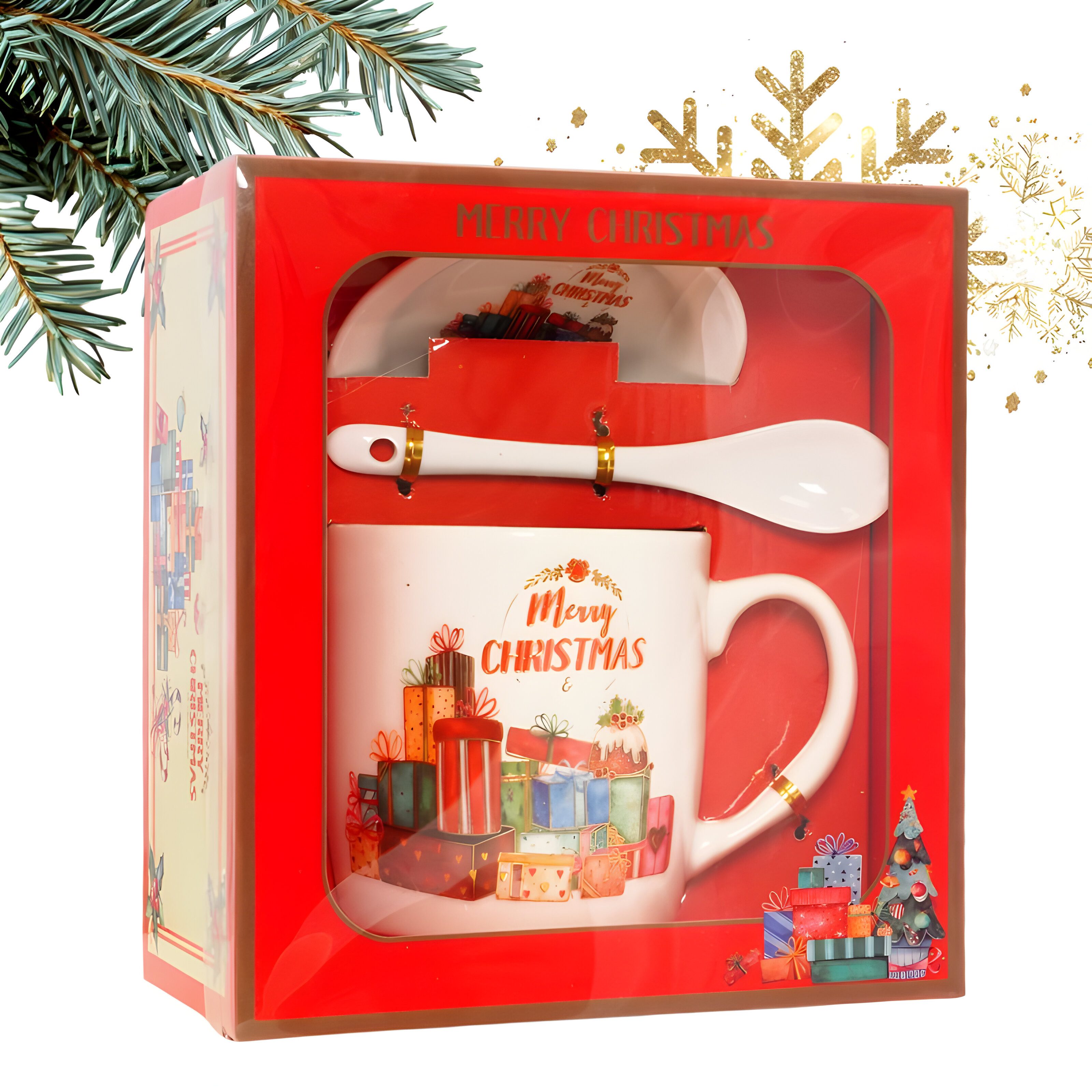 WS-Trend Tasse Weihnachten Christmas 3 tlg Set Kaffeetasse Tasse Löffel Untertasse, 3-tlg., Keramik