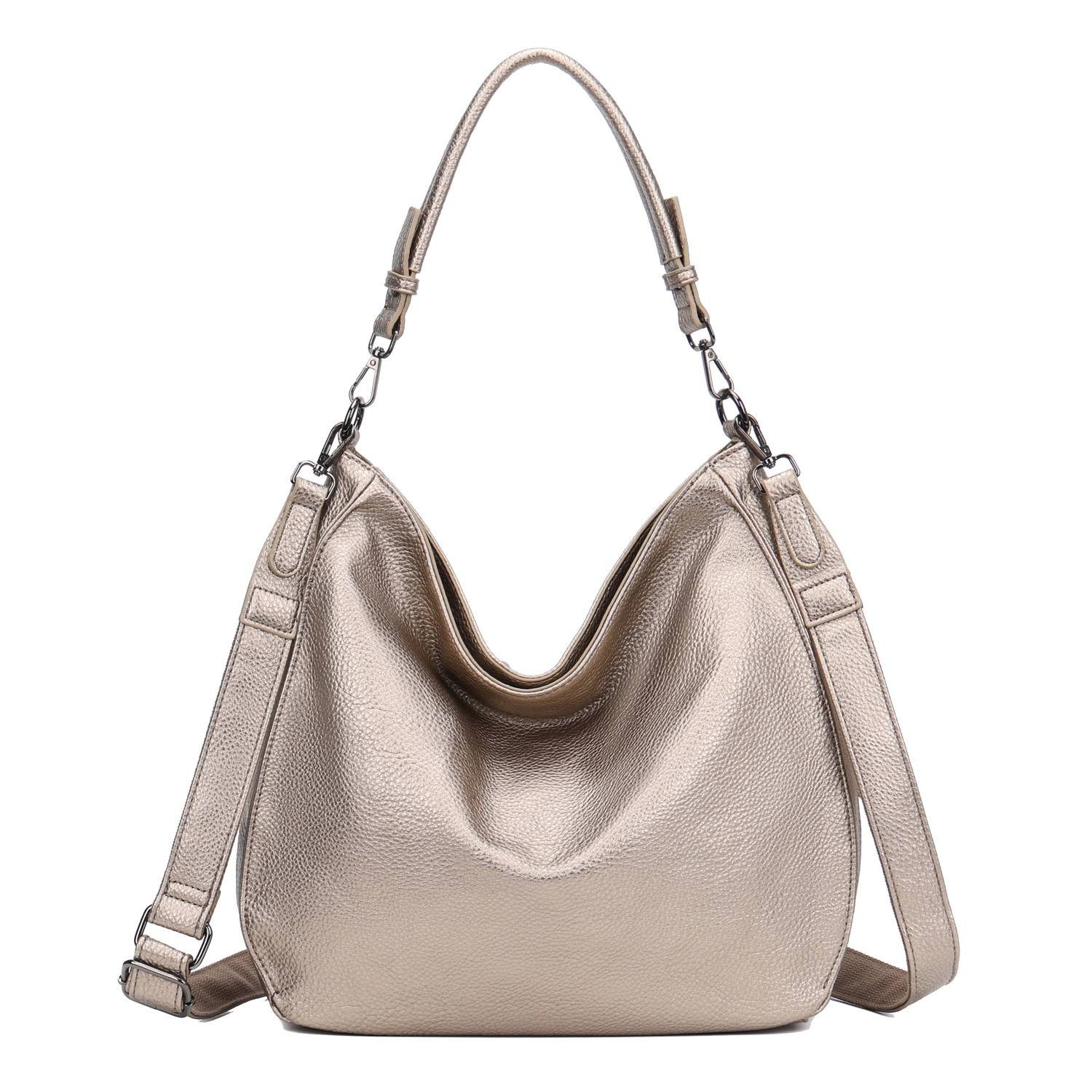 ITALYSHOP24 Schultertasche DAMEN TASCHE SHOPPER Hobo Cross Over Bag Reisetasche Umhängetasche, LEDER OPTIK Beuteltasche Cross body für Schule Reise Freizeit Urlaub