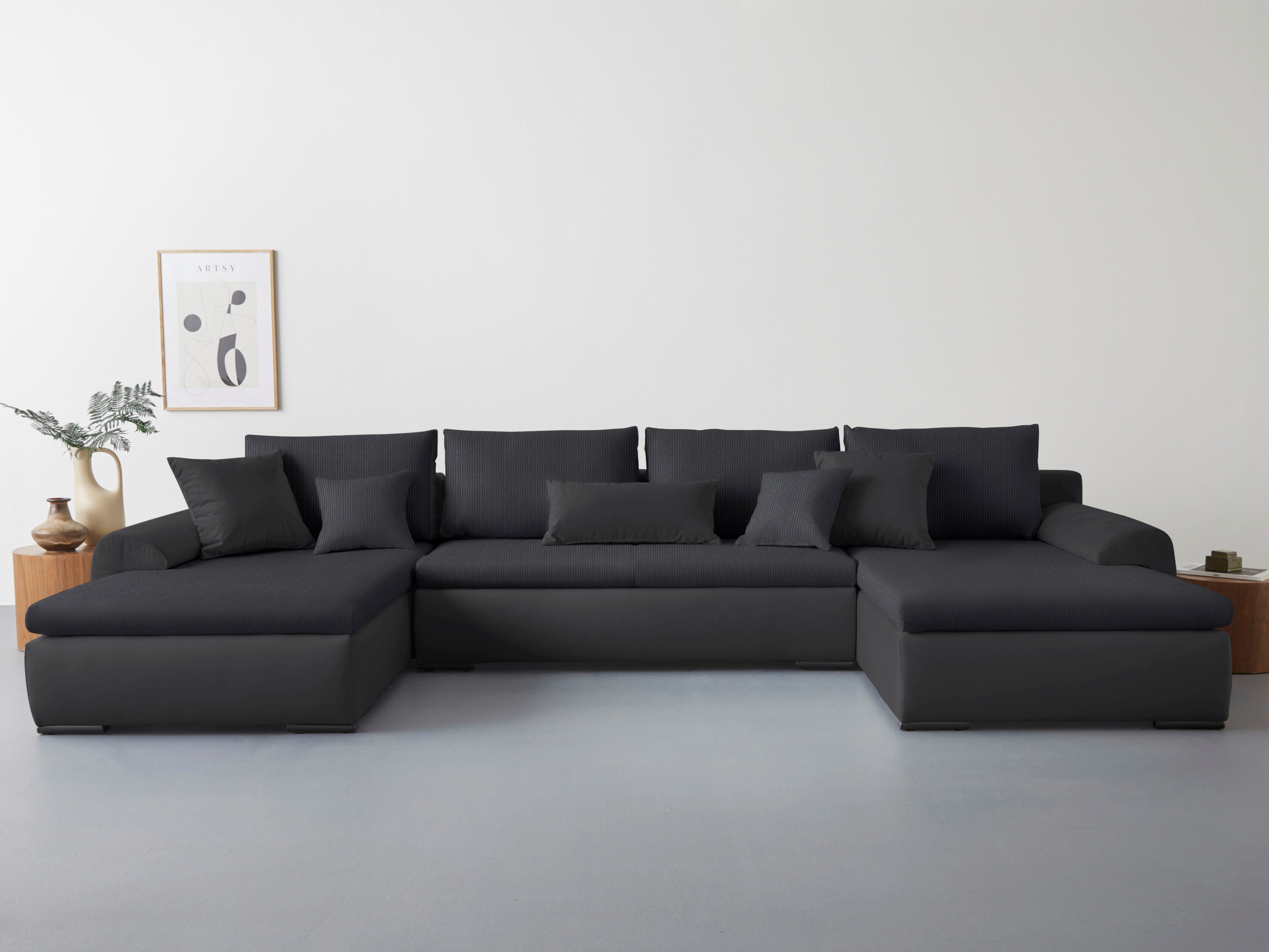 Home affaire Wohnlandschaft Win U-Form, B: 366 cm - OTTO. Verlässliche Qualität., mit Bettfunktion, Bettkasten & 5 Zierkissen