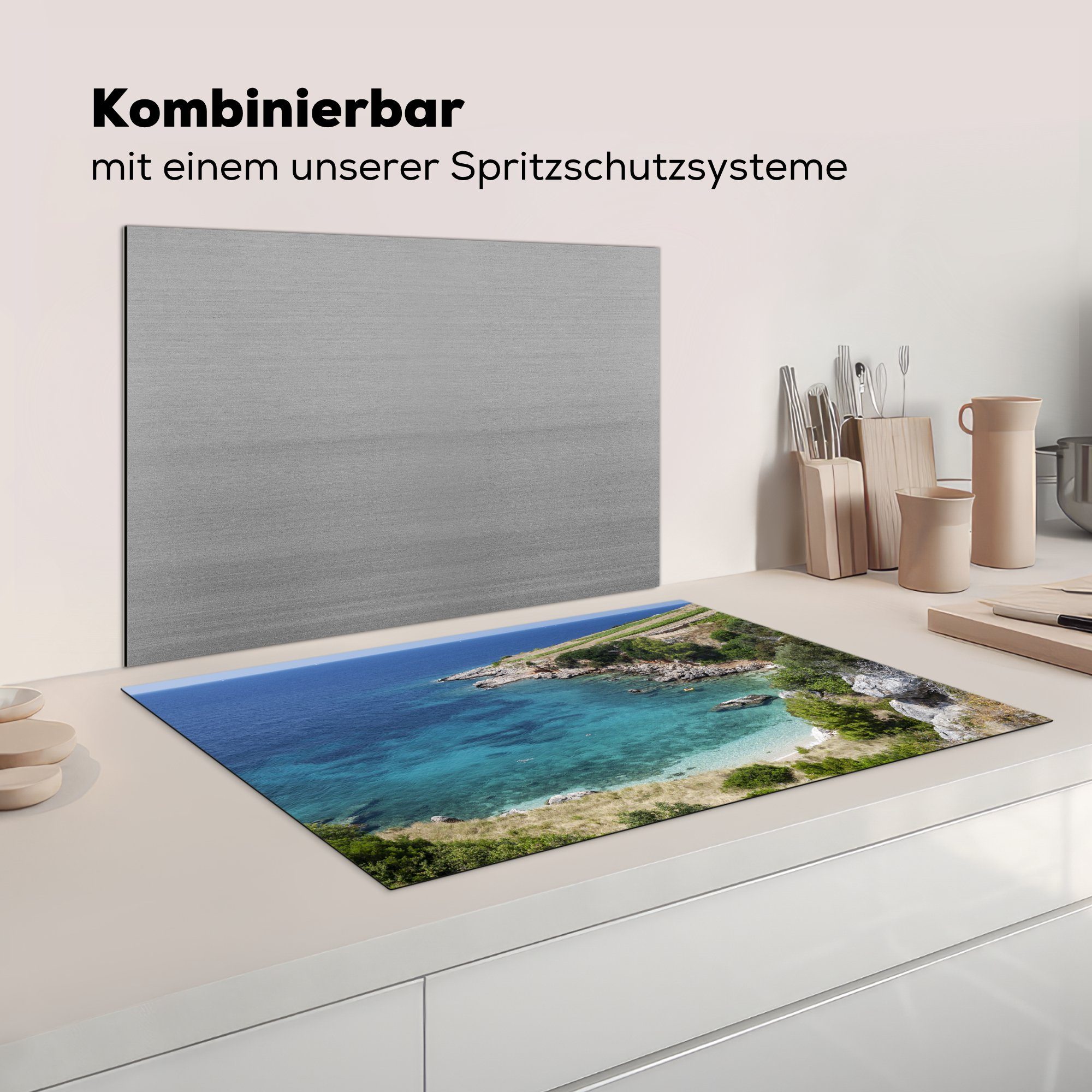 MuchoWow Herdblende-/Abdeckplatte Induktionskochfeld kroatischen Insel Bucht Schutz küche, Vinyl, Ceranfeldabdeckung der die (1 tlg), 81x52 Hvar, für cm,