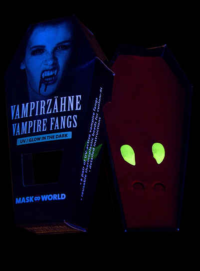 Maskworld Kostüm Vampirzähne Glow in the Dark, Leuchten im Dunkeln, damit man auch sieht, wo man reinbeißt