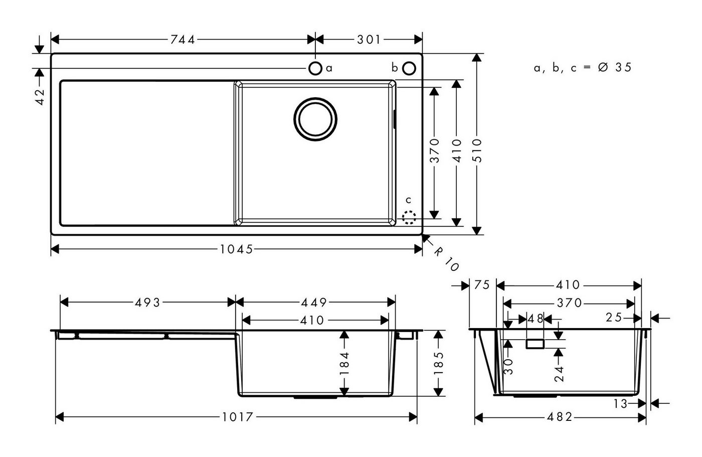 Thumbnail - hansgrohe Küchenspüle S71, Einbauspüle S717-F450 mit Abtropffläche links - Edelstahl