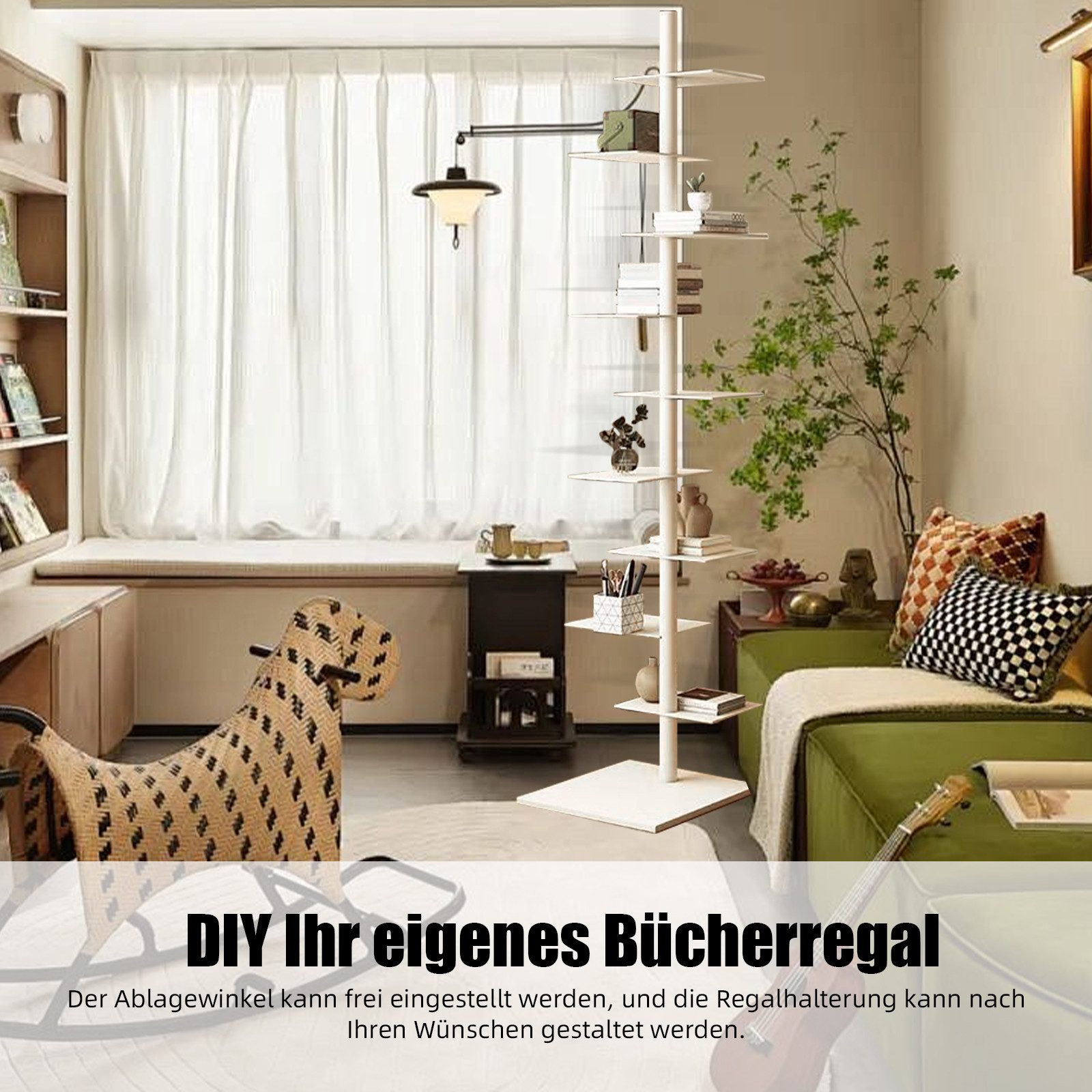 TWSOUL Bücherregal Schmiedeeisen Bücherregal, einfaches Bücherregal, drehbar, 9-stockiges Bodenregal,39cm*39cm*175cm
