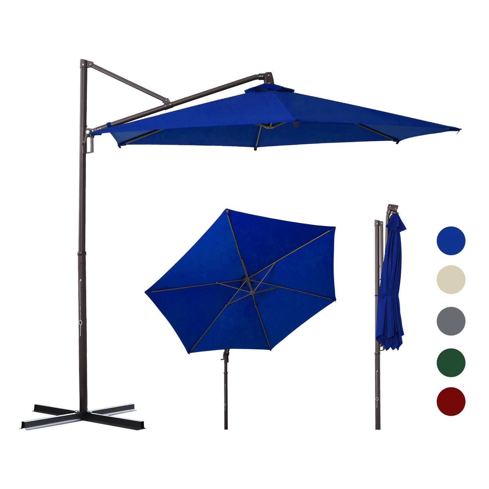 Ampelschirm 300cm Alu Sonnenschirm, 360° drehbar und neigbar, UV50+ Sonnenschutz