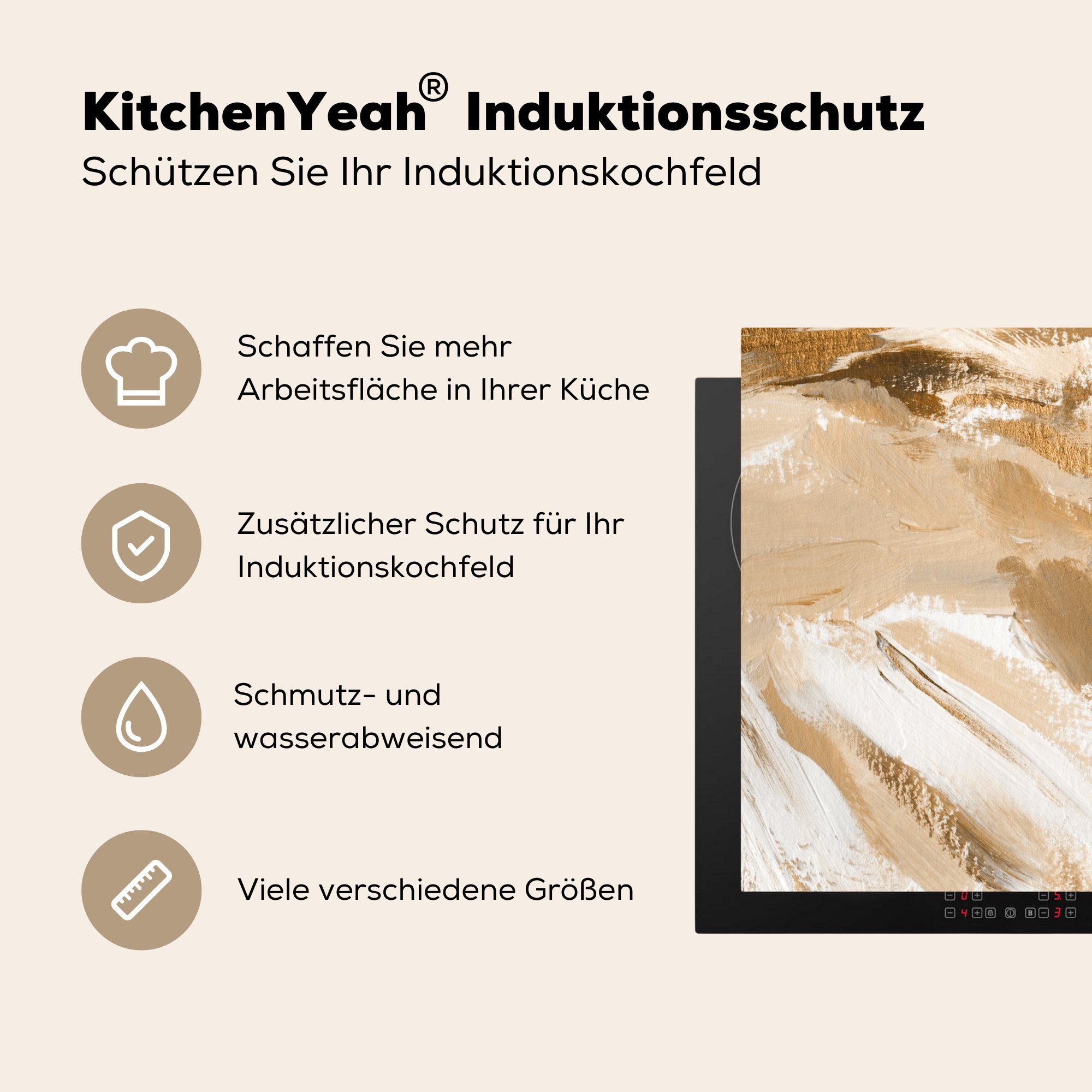 MuchoWow Induktionskochfeld für Grau, die cm, 71x52 - Farbe Vinyl, Ceranfeldabdeckung (1 Schutz Braun - küche, tlg), Herdblende-/Abdeckplatte