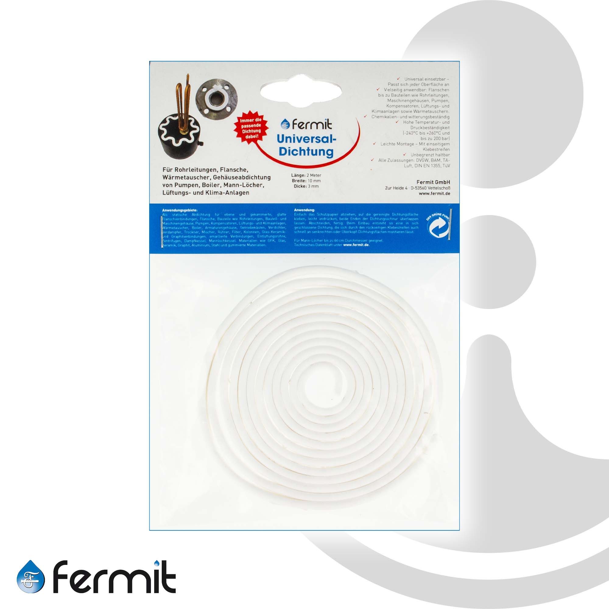 Fermit Gewindedichtband Abdichtungsband + 260°C - 200 bar selbstklebend, 10 x 3 mm, Länge 2 m