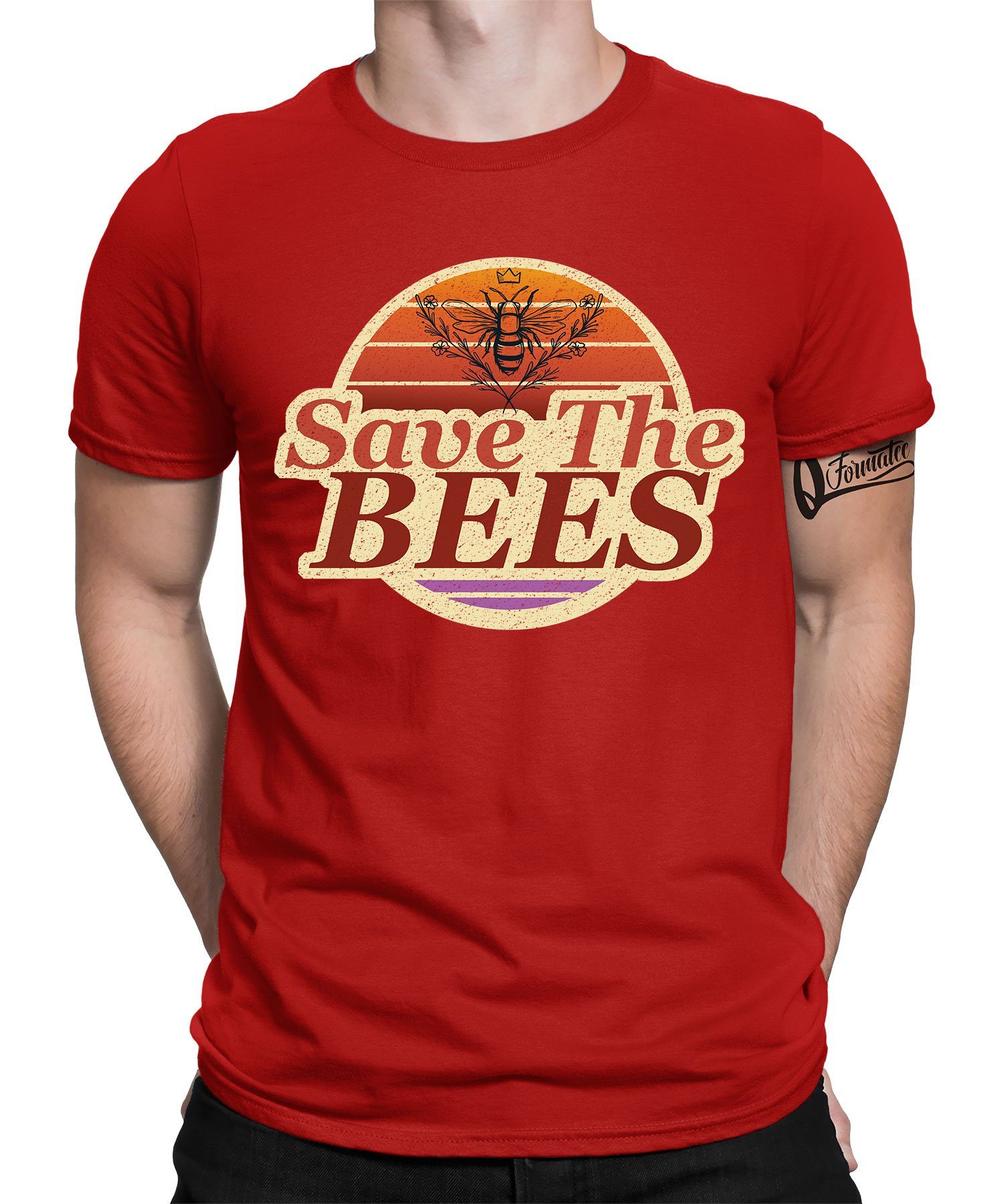 Quattro Formatee Kurzarmshirt Save The Bees - Biene Imker Honig Herren T-Shirt (1-tlg) Rot