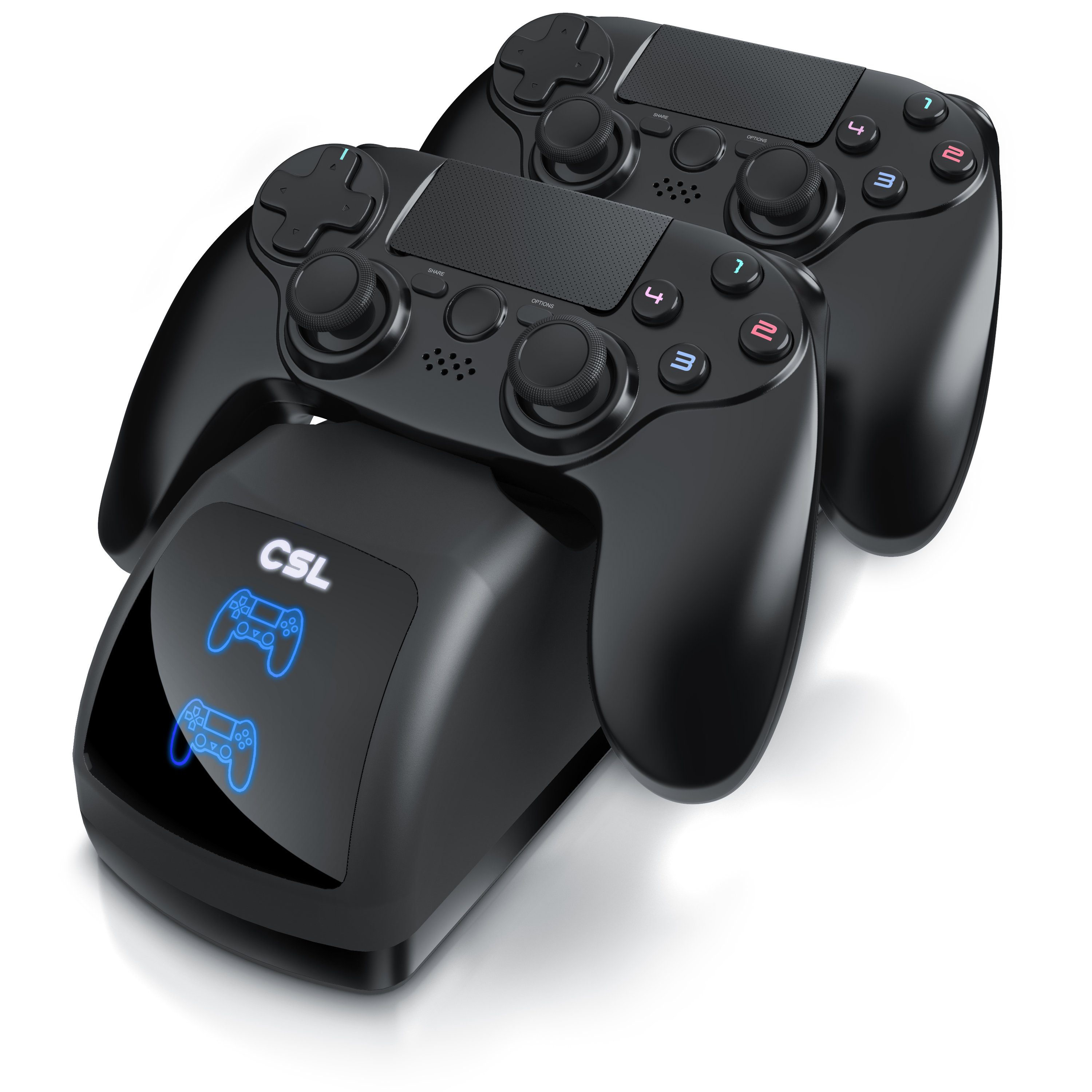 CSL Dual Ladegerät für 2x PS4 Gamepads - PS4 Controller Stand Charger Controller-Ladestation (800 mA, lädt 2 Controller gleichzeitig, ordentlich verstaut)