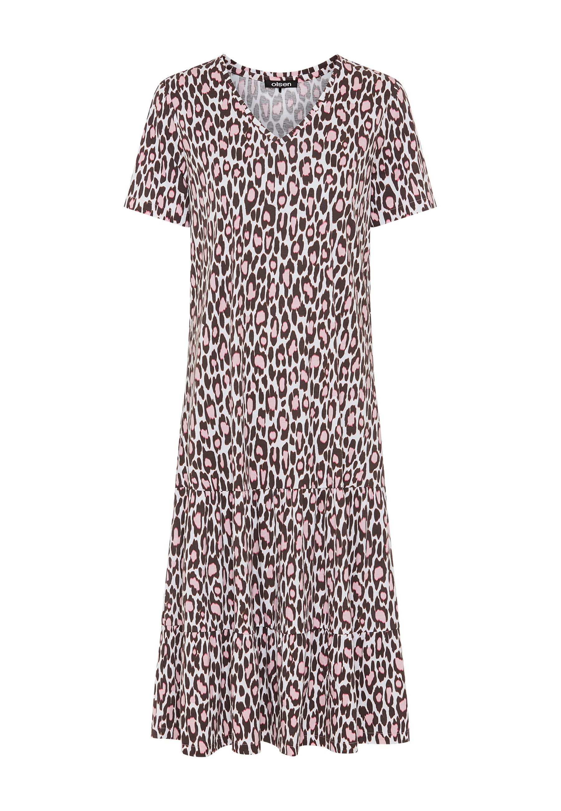 Olsen Midikleid Jerseykleid mit Allover-Dessin und Volants