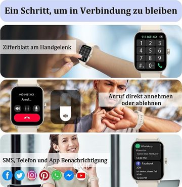 KALINCO für Damen Herren Mit SpO2 Schlafmonitor Schrittzähler Smartwatch (1,8 Zoll, Android iOS), mit Telefonfunktion, Fitness Tracker Alexa Voice IP68 Wasserdicht