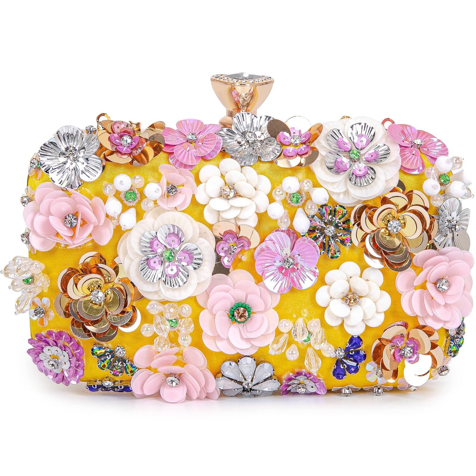 Zaewry Abendtasche Damen-Clutch mit Blumenmuster, Abendhandtasche, Schultertasche, mit Kettenriemen